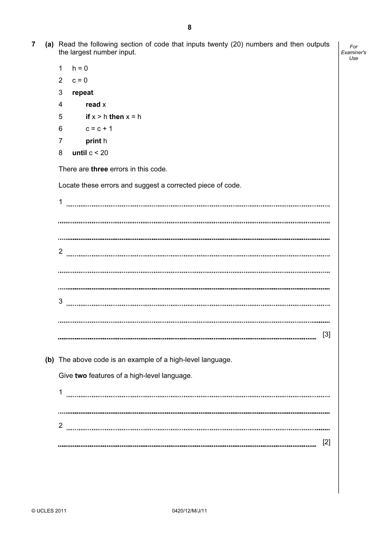 Cambridge IGCSE Computer Studies 0420 2011 May/June Paper 1 · Variant 2 question paper, page 8 of 20
