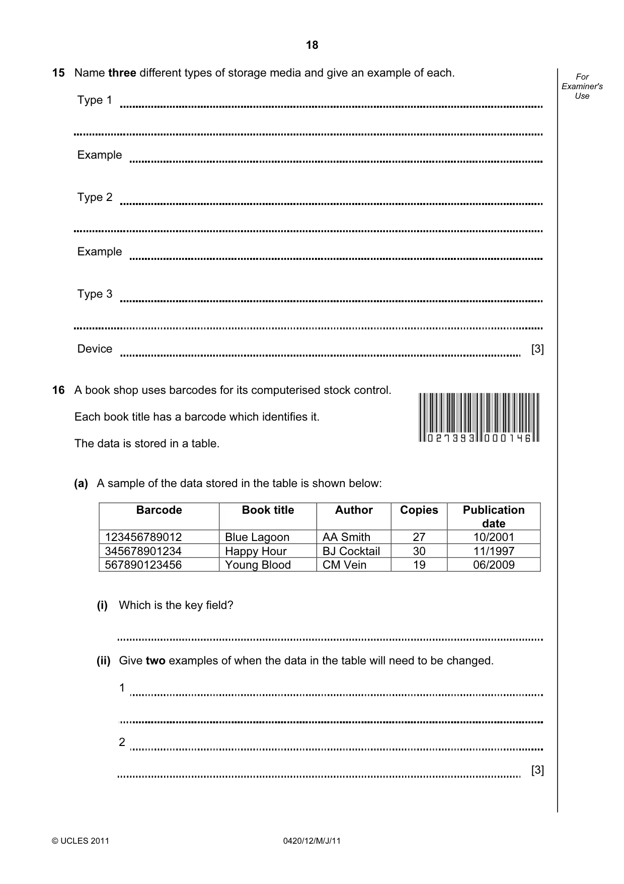 Cambridge IGCSE Computer Studies 0420 2011 May/June Paper 1 · Variant 2 question paper, page 18 of 20