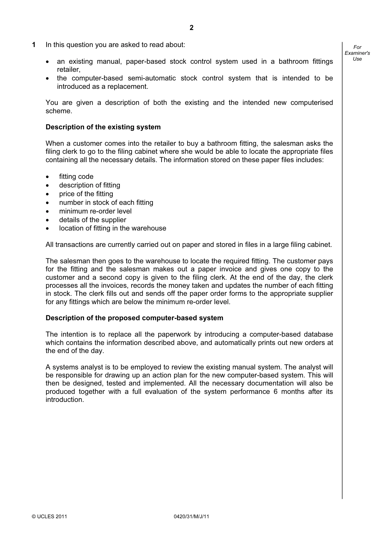 Cambridge IGCSE Computer Studies 0420 2011 May/June Paper 3 · Variant 1 question paper, page 2 of 12