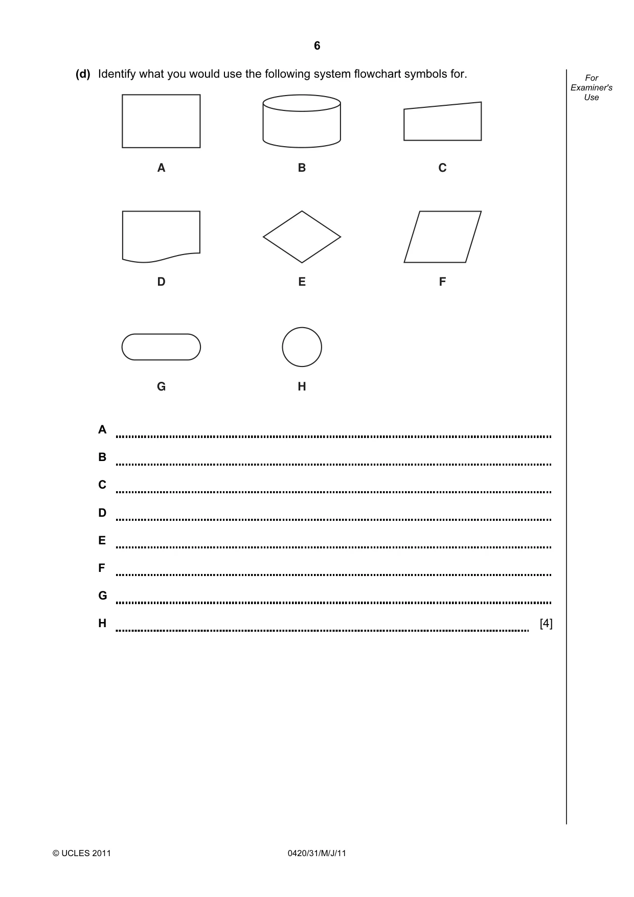Cambridge IGCSE Computer Studies 0420 2011 May/June Paper 3 · Variant 1 question paper, page 6 of 12
