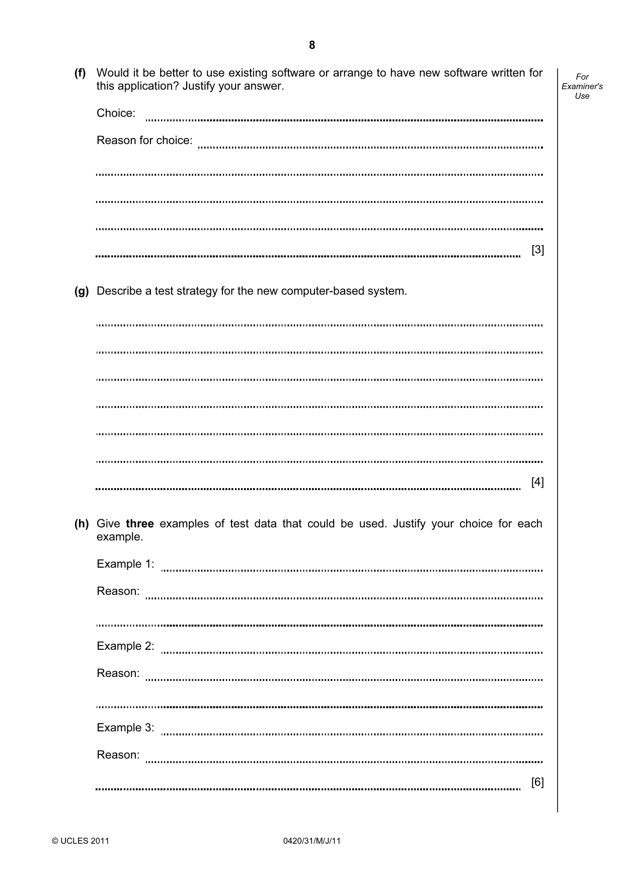 Cambridge IGCSE Computer Studies 0420 2011 May/June Paper 3 · Variant 1 question paper, page 8 of 12
