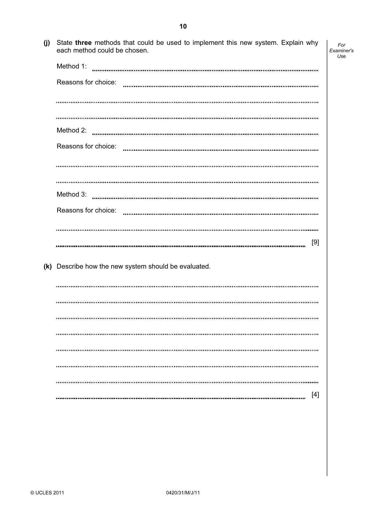 Cambridge IGCSE Computer Studies 0420 2011 May/June Paper 3 · Variant 1 question paper, page 10 of 12
