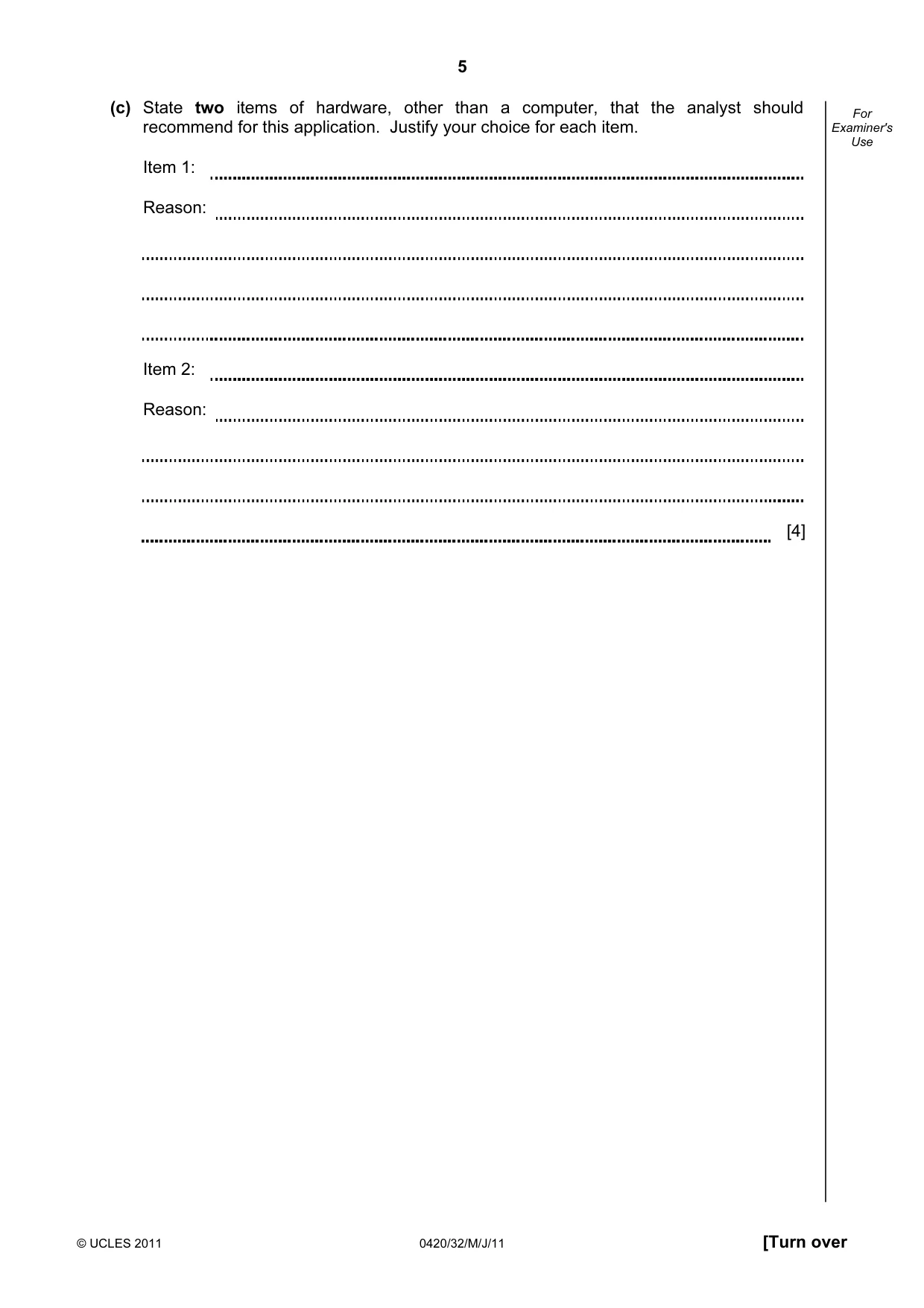 Cambridge IGCSE Computer Studies 0420 2011 May/June Paper 3 · Variant 2 question paper, page 5 of 12