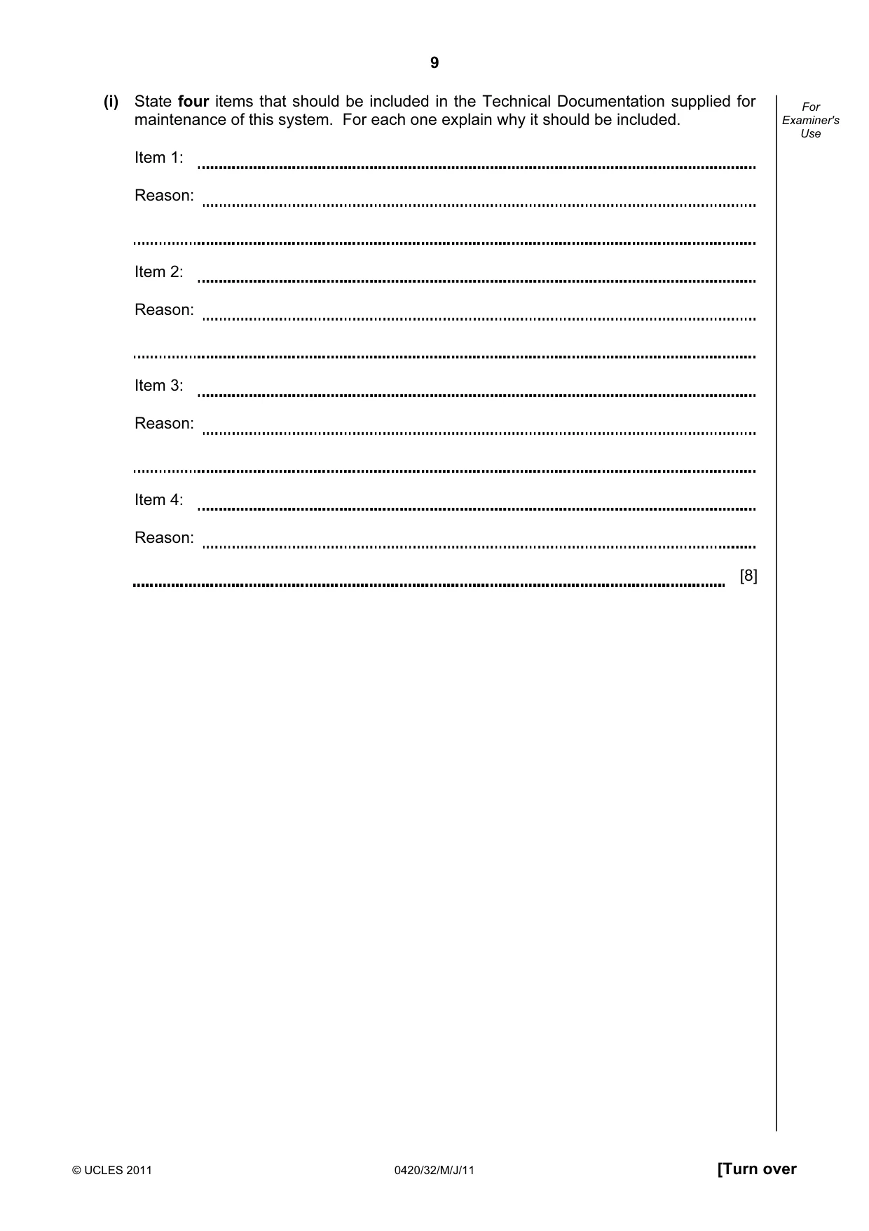 Cambridge IGCSE Computer Studies 0420 2011 May/June Paper 3 · Variant 2 question paper, page 9 of 12
