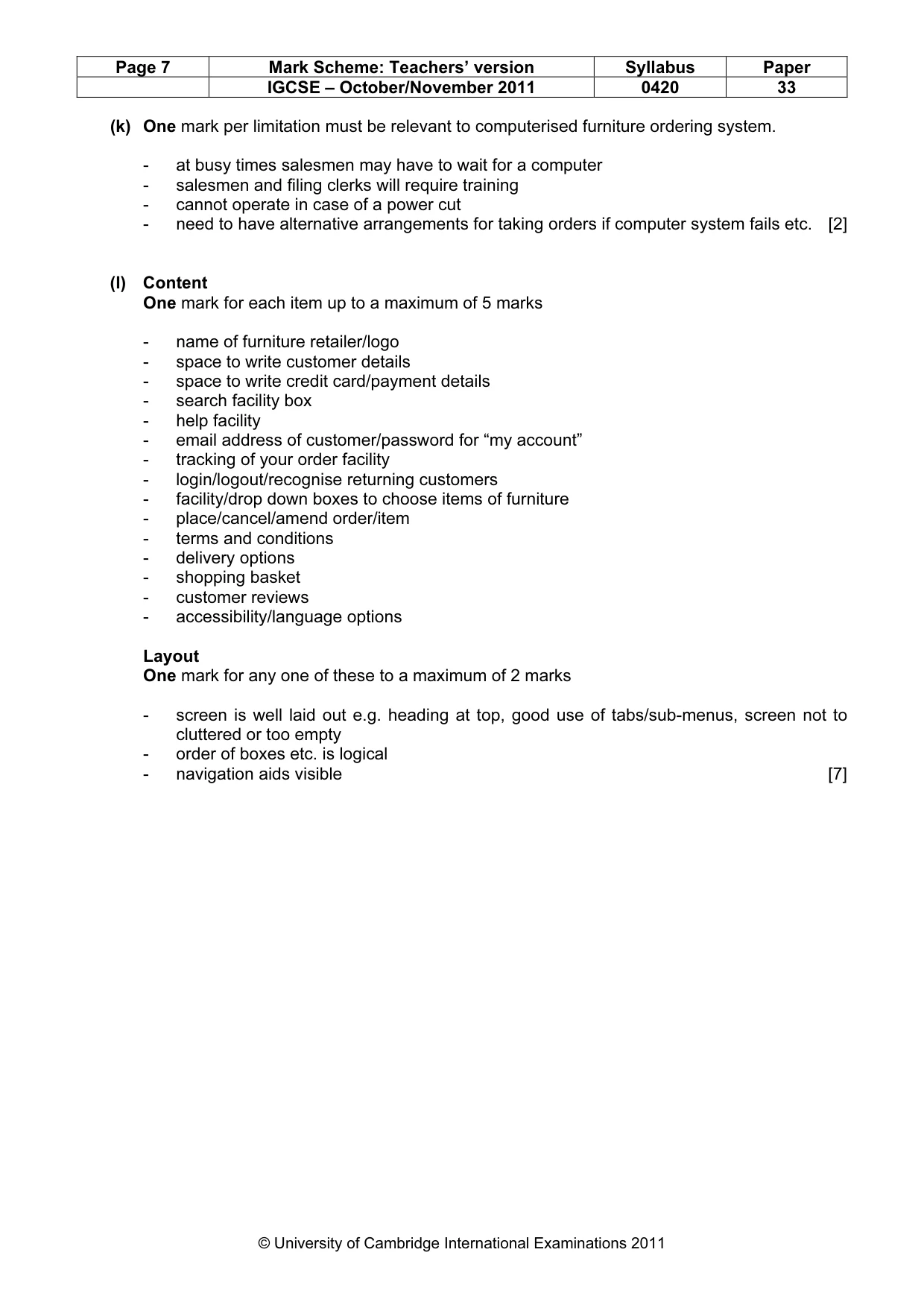 Mark scheme, page 7 of 7