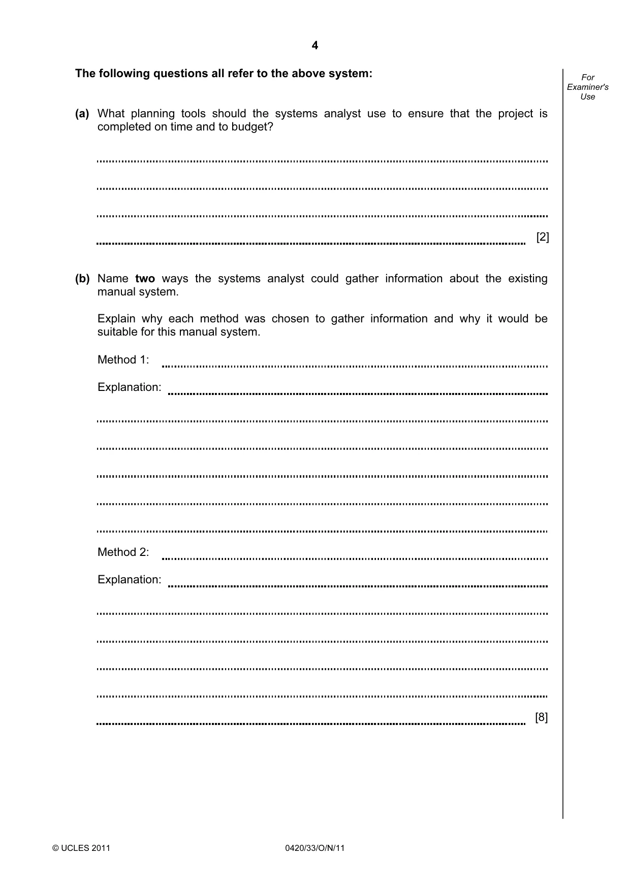 Cambridge IGCSE Computer Studies 0420 2011 Oct/Nov Paper 3 · Variant 3 question paper, page 4 of 12