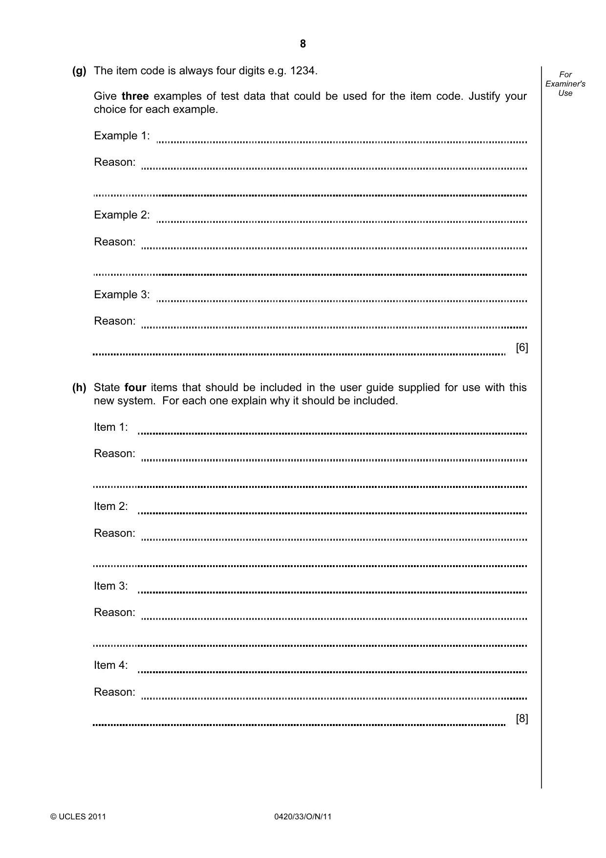Cambridge IGCSE Computer Studies 0420 2011 Oct/Nov Paper 3 · Variant 3 question paper, page 8 of 12