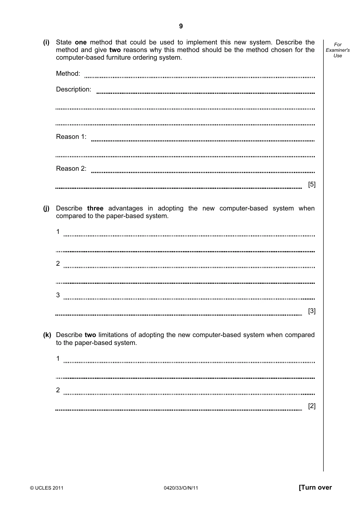 Cambridge IGCSE Computer Studies 0420 2011 Oct/Nov Paper 3 · Variant 3 question paper, page 9 of 12