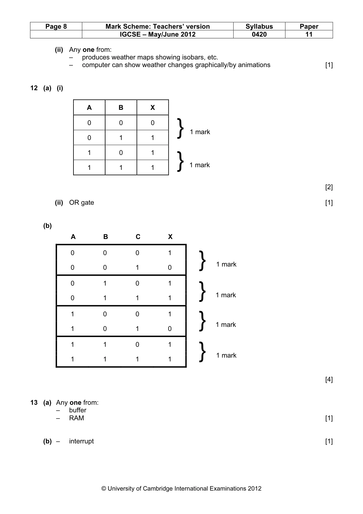 Mark scheme, page 8 of 12