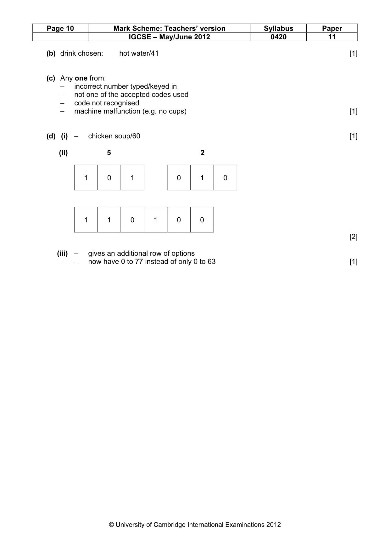 Mark scheme, page 10 of 12