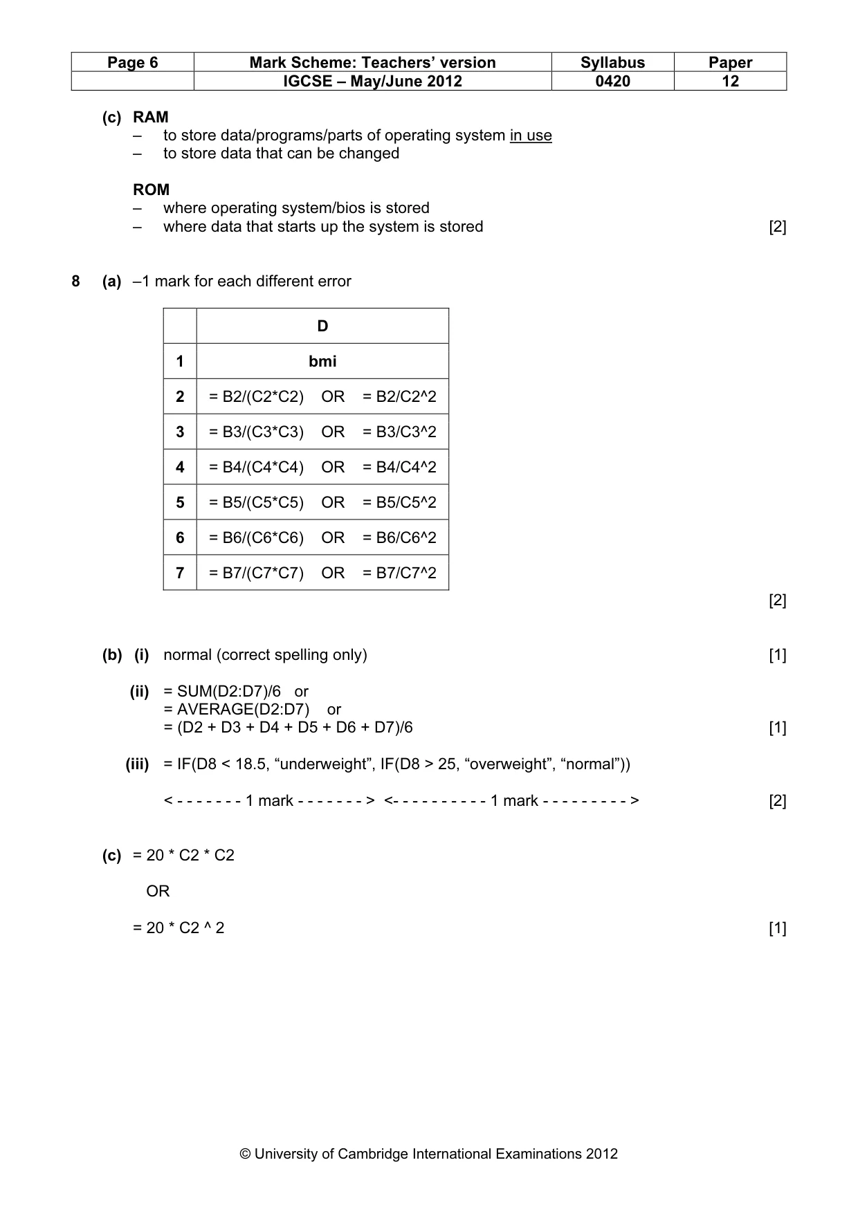 Mark scheme, page 6 of 11