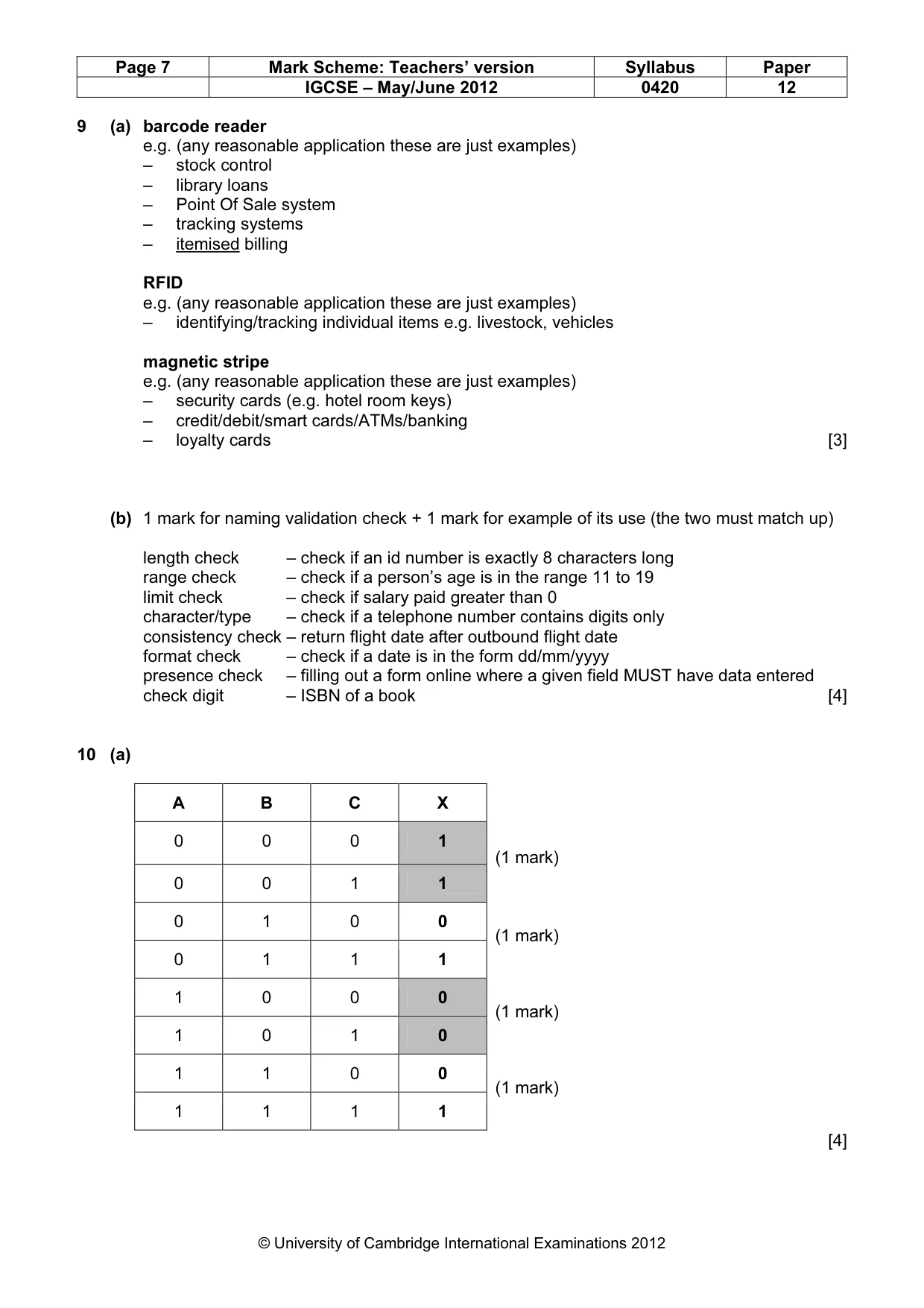 Mark scheme, page 7 of 11
