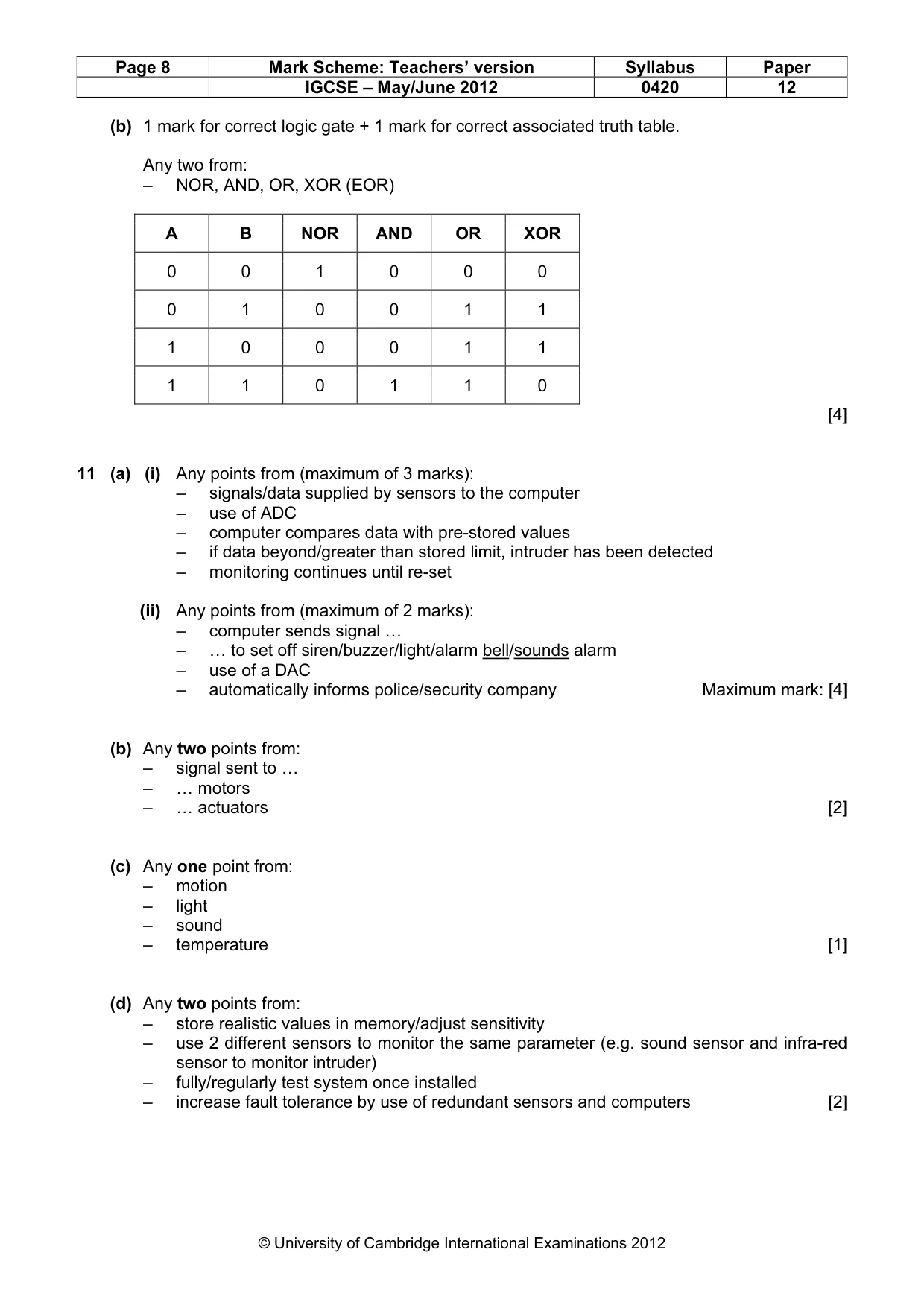 Mark scheme, page 8 of 11