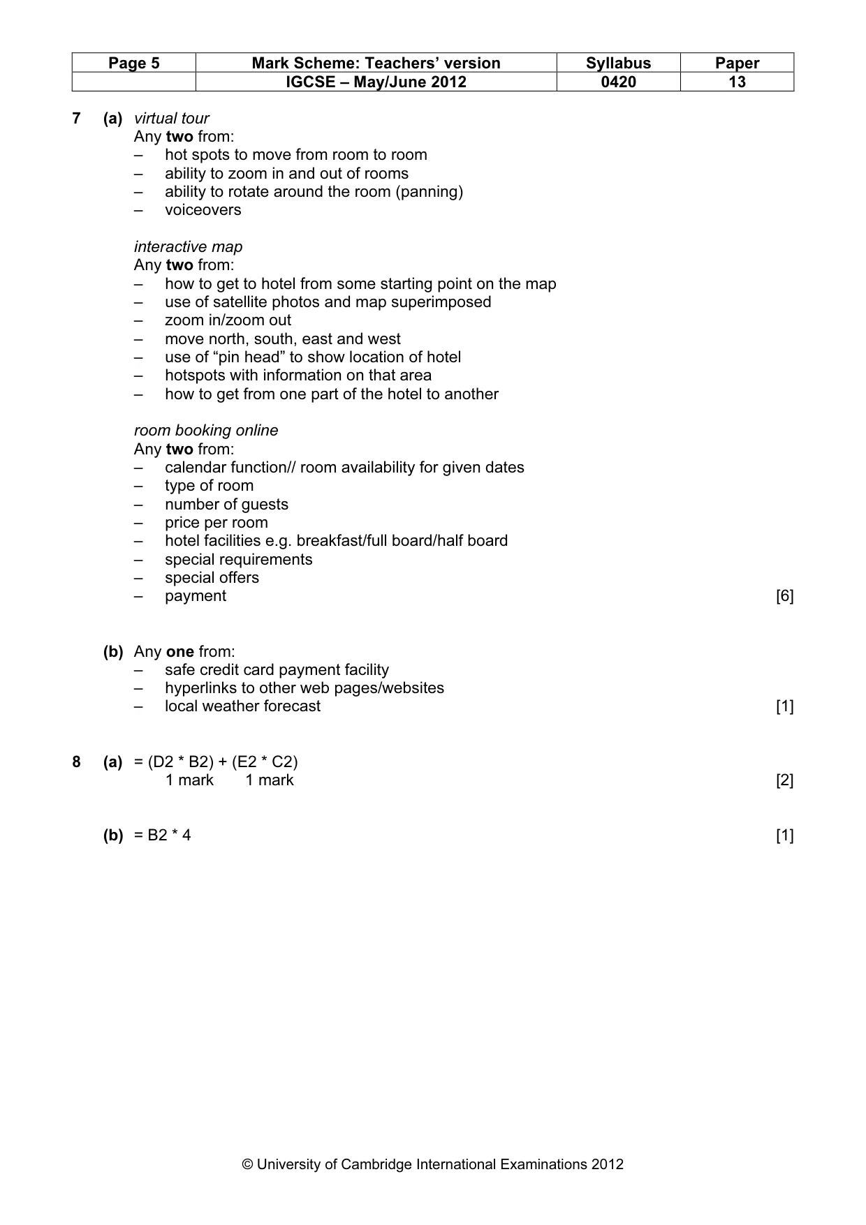 Mark scheme, page 5 of 12