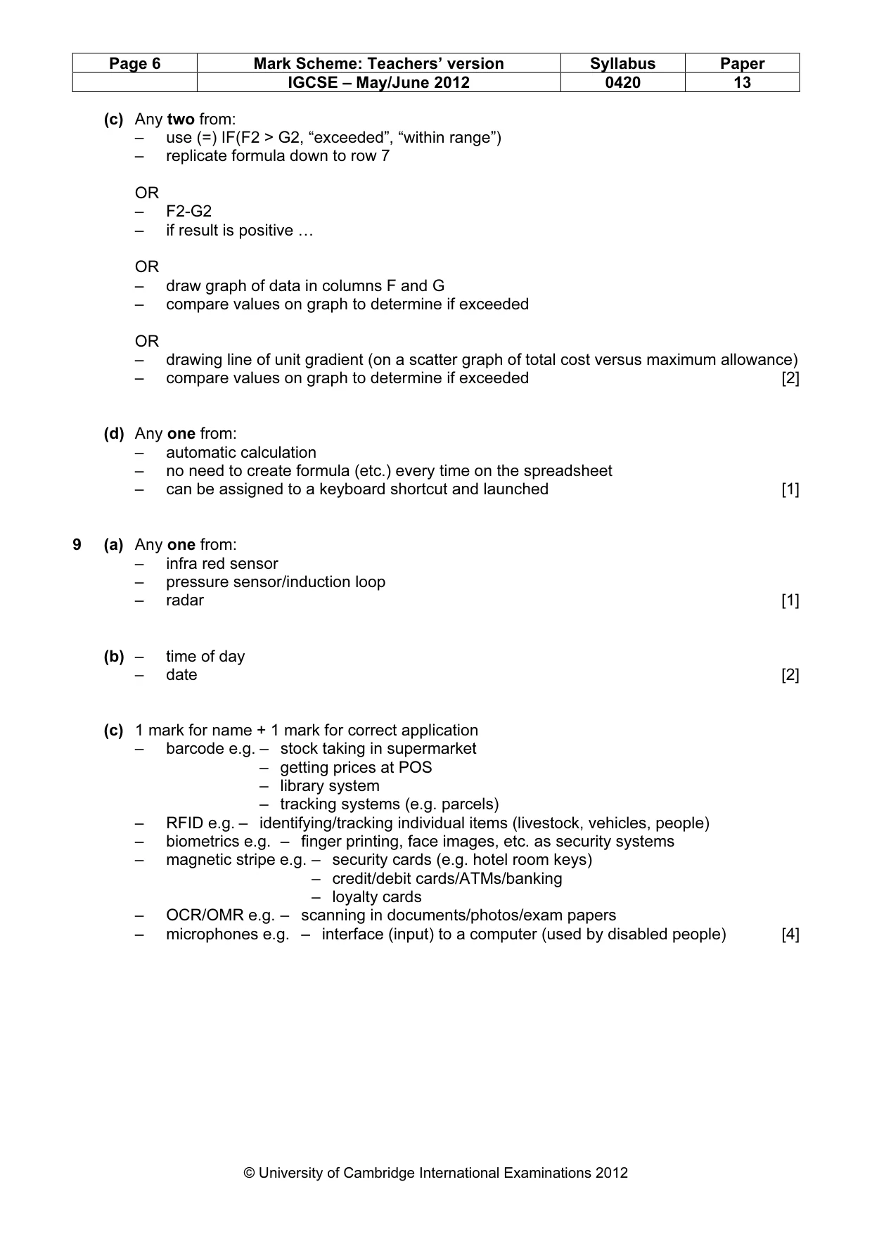 Mark scheme, page 6 of 12