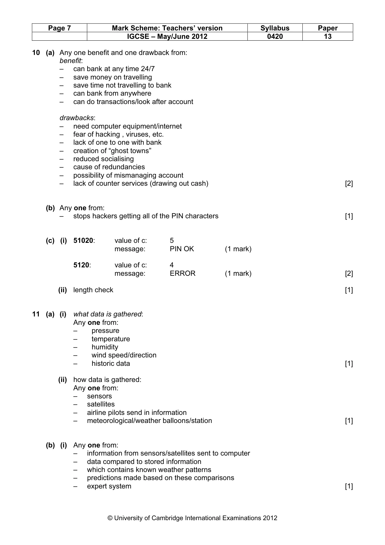 Mark scheme, page 7 of 12