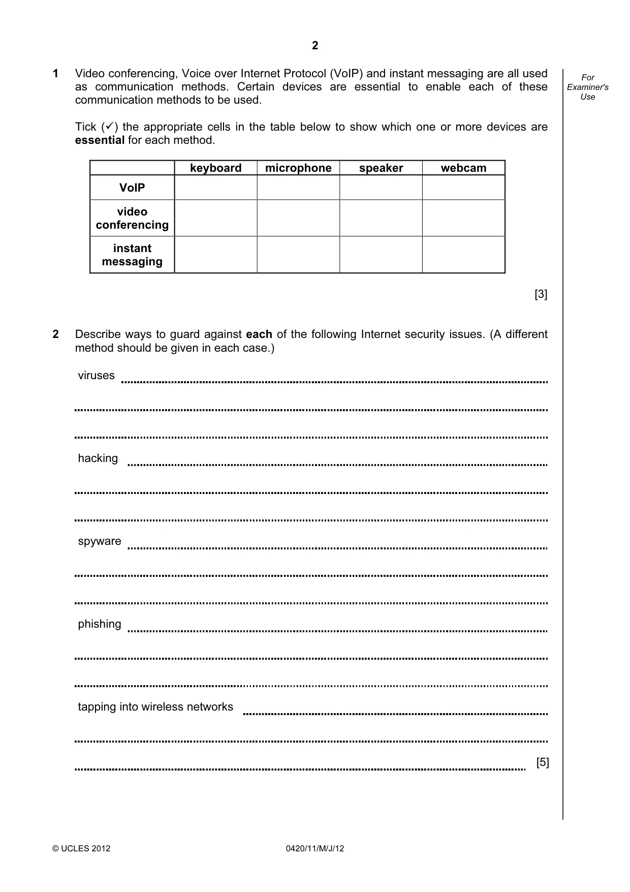 Cambridge IGCSE Computer Studies 0420 2012 May/June Paper 1 · Variant 1 question paper, page 2 of 24