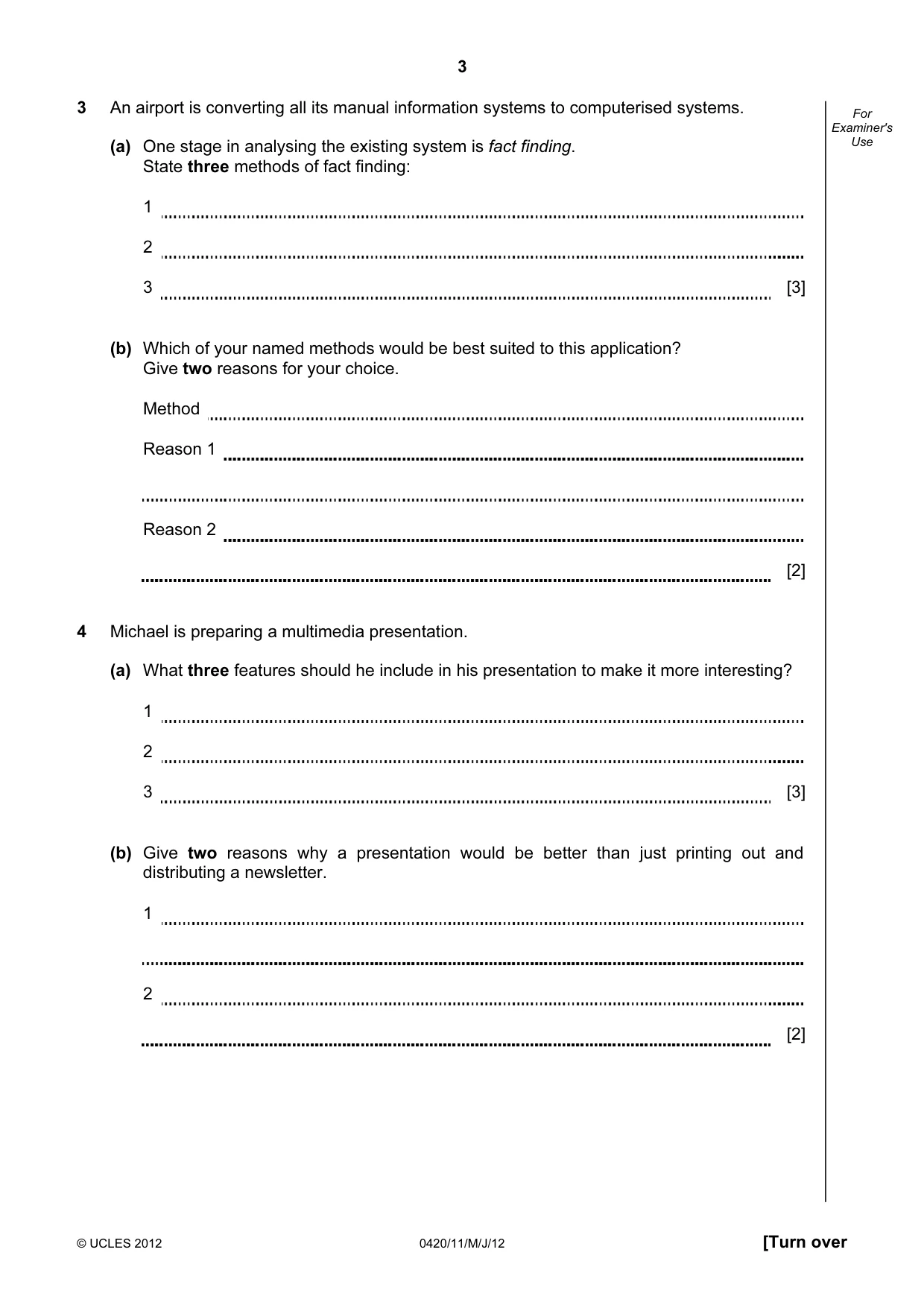 Cambridge IGCSE Computer Studies 0420 2012 May/June Paper 1 · Variant 1 question paper, page 3 of 24