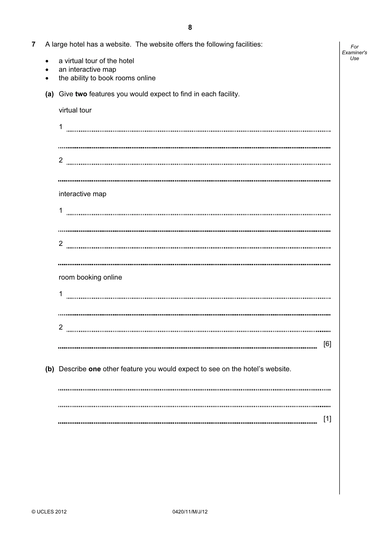 Cambridge IGCSE Computer Studies 0420 2012 May/June Paper 1 · Variant 1 question paper, page 8 of 24