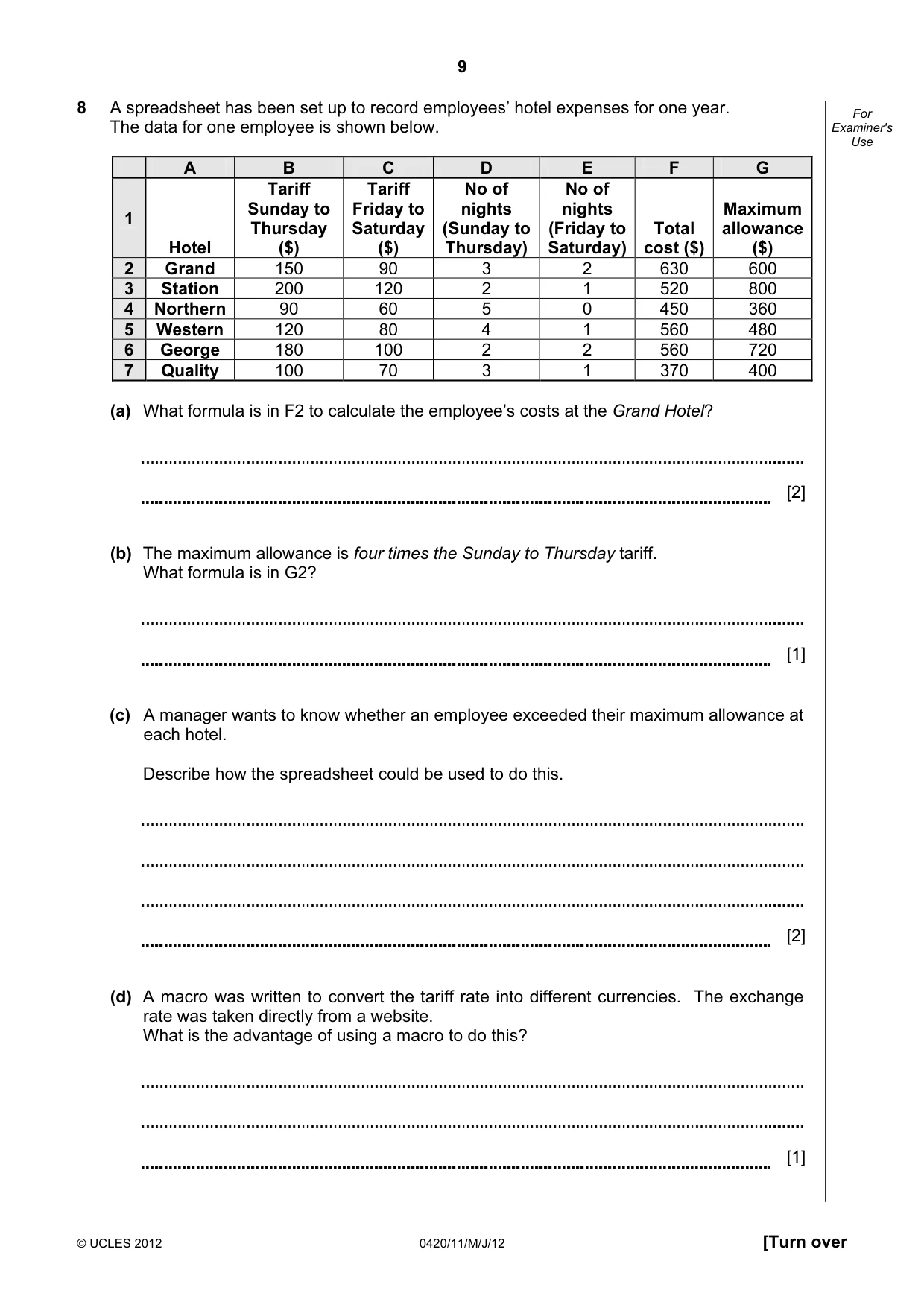 Cambridge IGCSE Computer Studies 0420 2012 May/June Paper 1 · Variant 1 question paper, page 9 of 24
