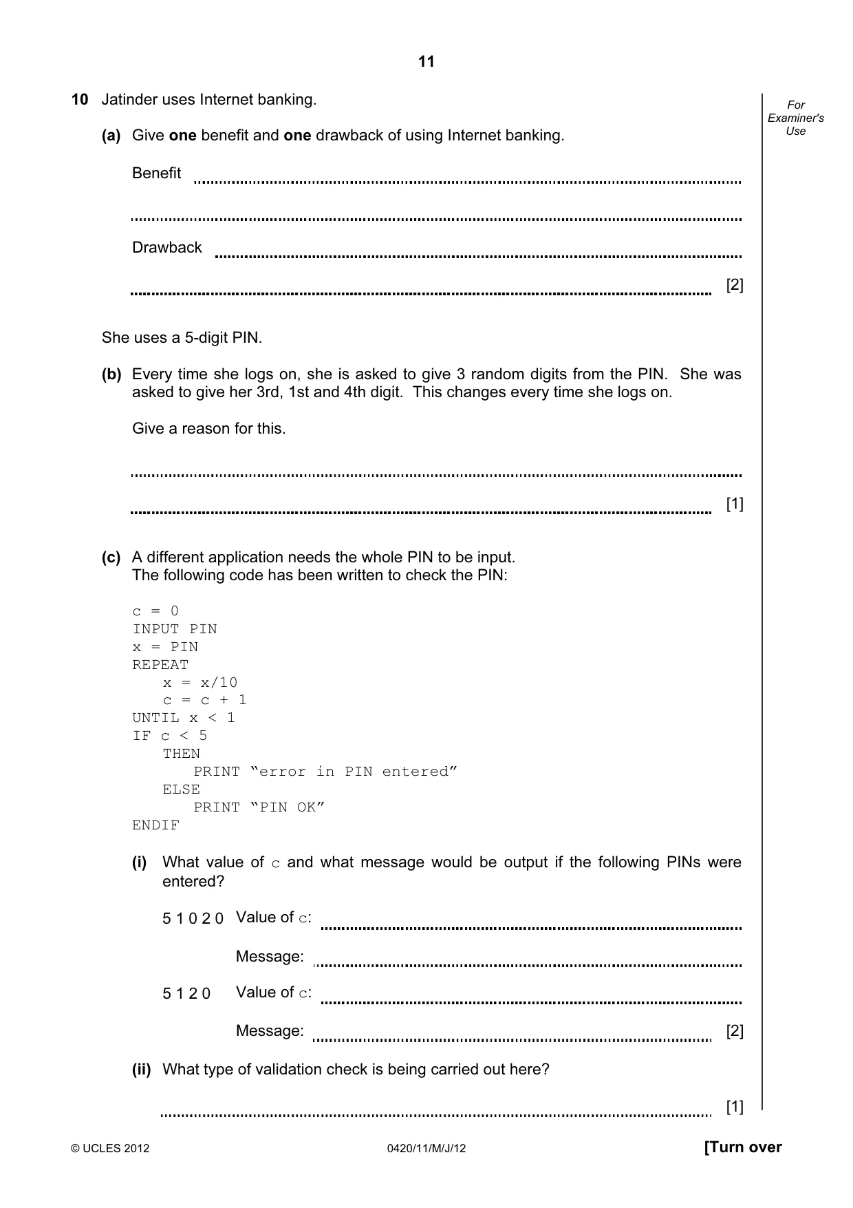 Cambridge IGCSE Computer Studies 0420 2012 May/June Paper 1 · Variant 1 question paper, page 11 of 24