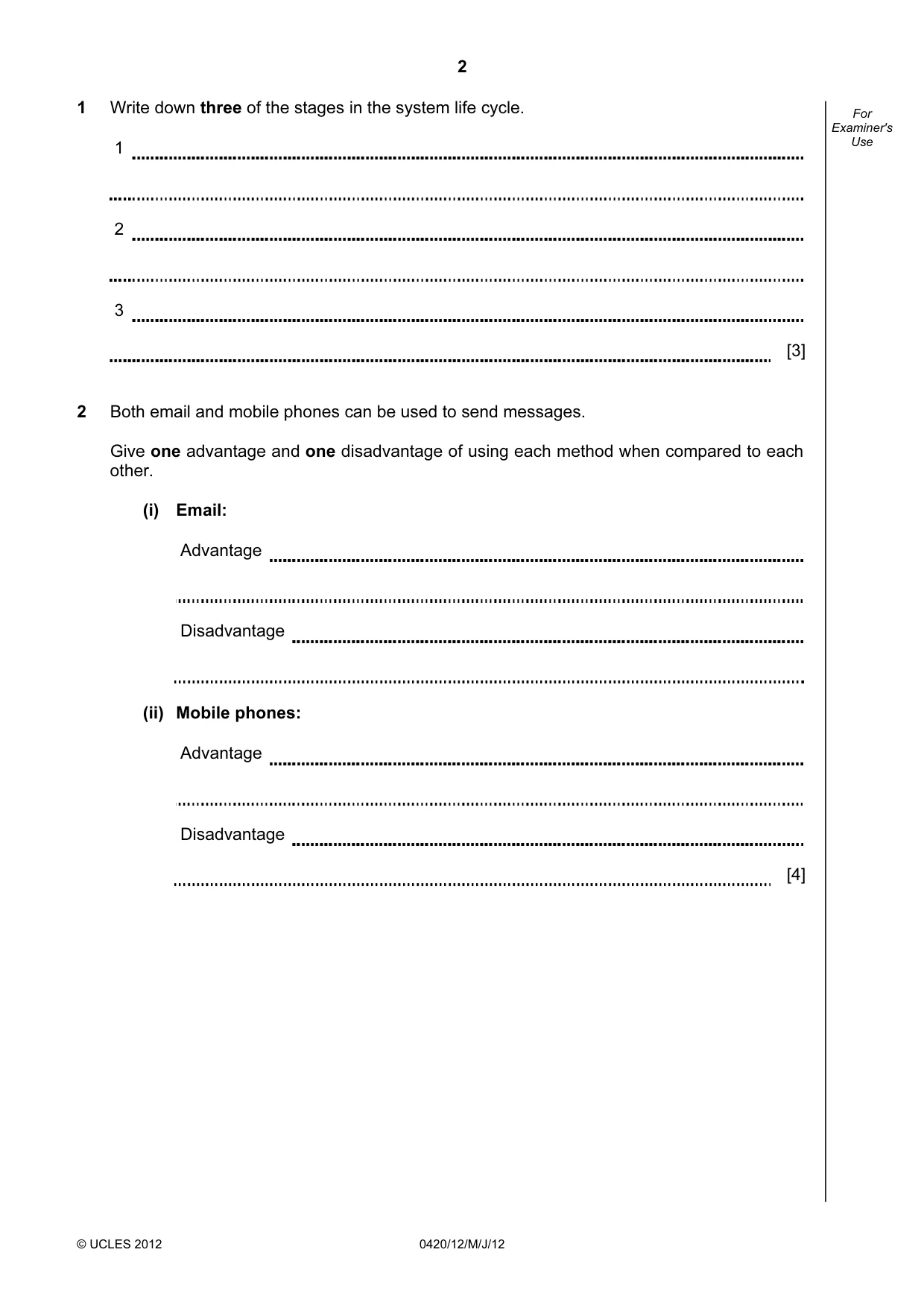 Cambridge IGCSE Computer Studies 0420 2012 May/June Paper 1 · Variant 2 question paper, page 2 of 20