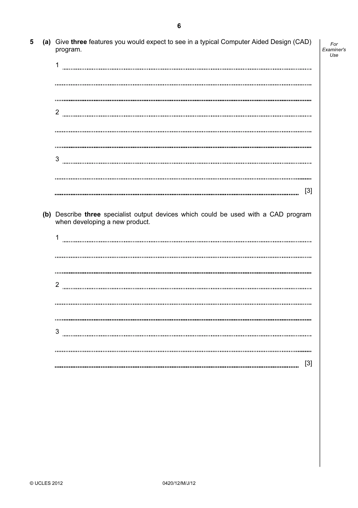 Cambridge IGCSE Computer Studies 0420 2012 May/June Paper 1 · Variant 2 question paper, page 6 of 20