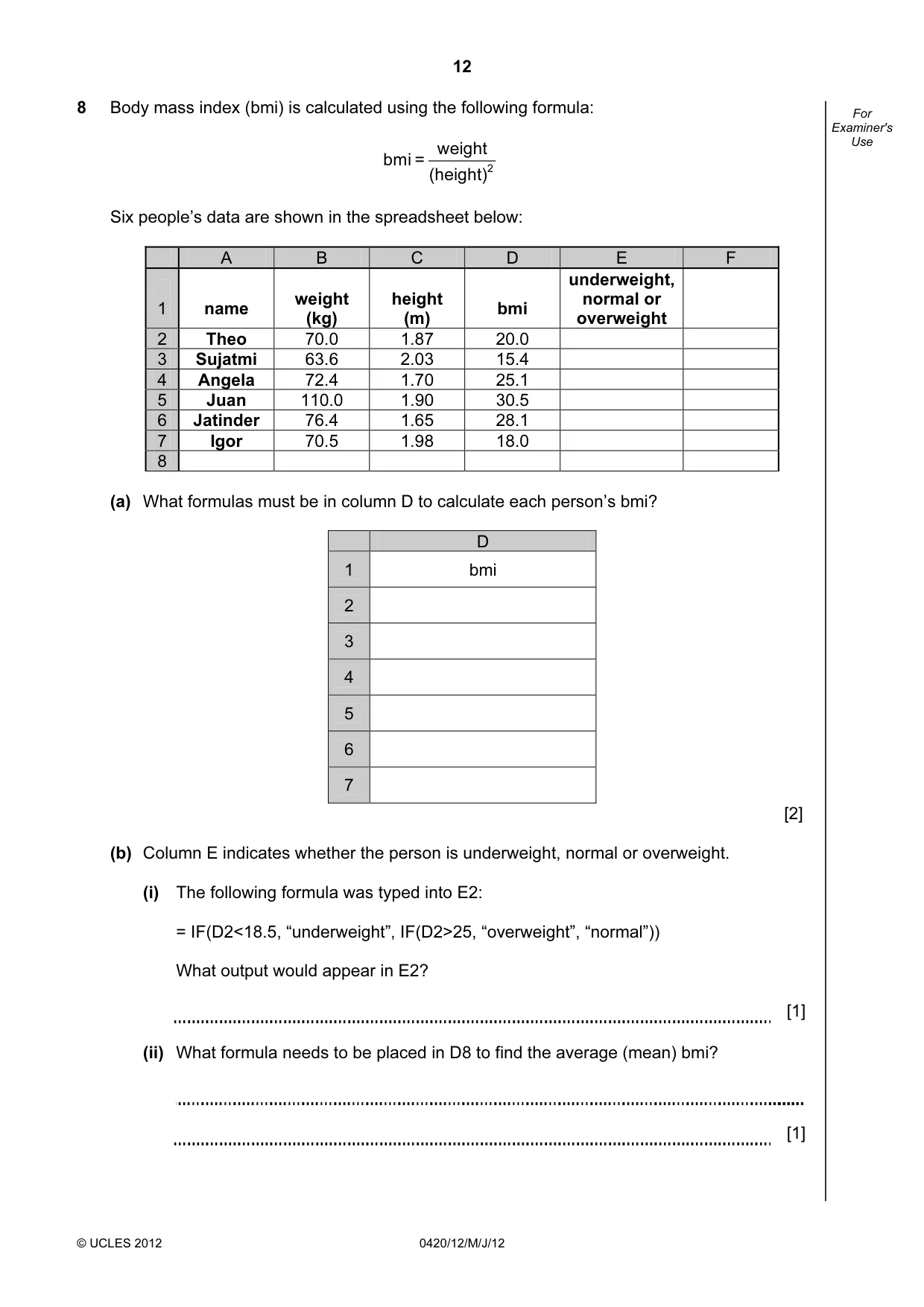 Cambridge IGCSE Computer Studies 0420 2012 May/June Paper 1 · Variant 2 question paper, page 12 of 20