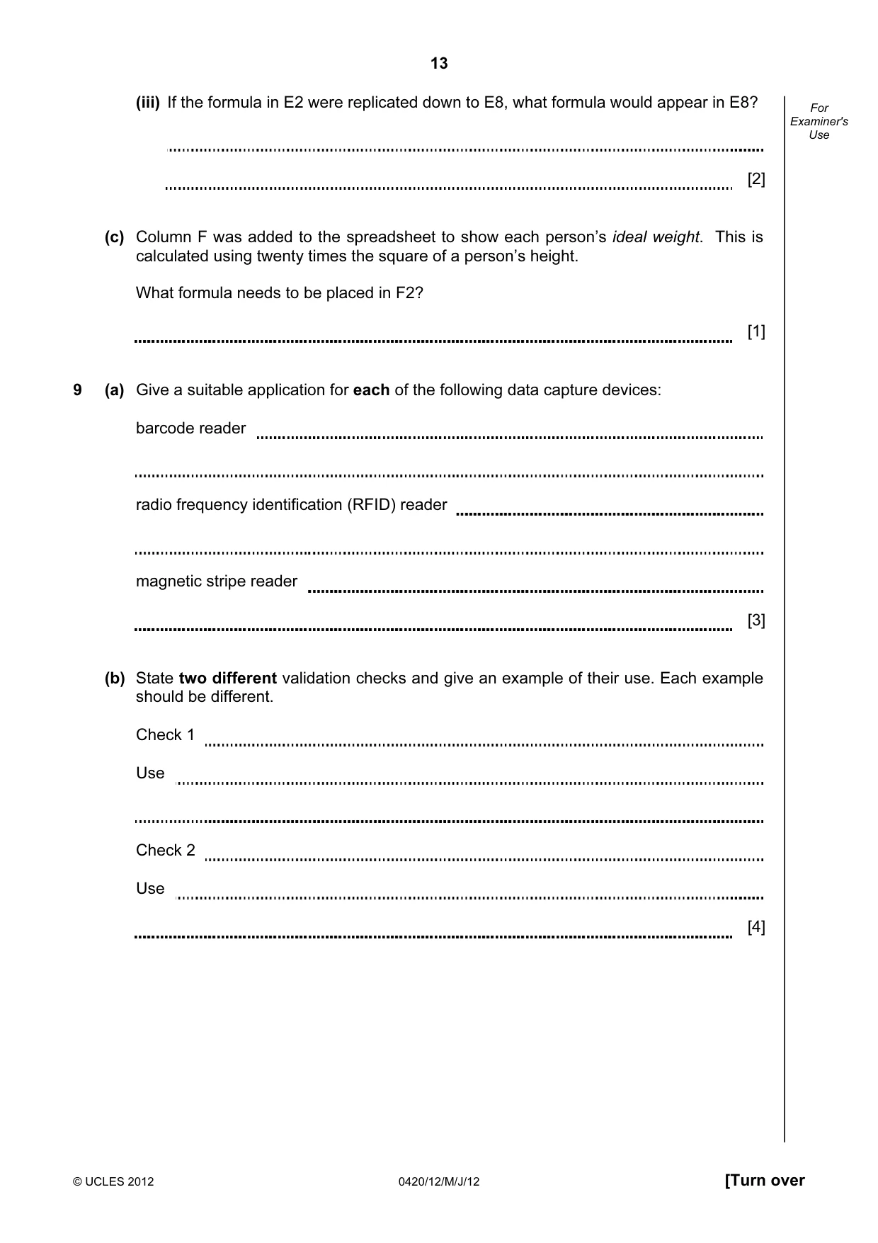 Cambridge IGCSE Computer Studies 0420 2012 May/June Paper 1 · Variant 2 question paper, page 13 of 20
