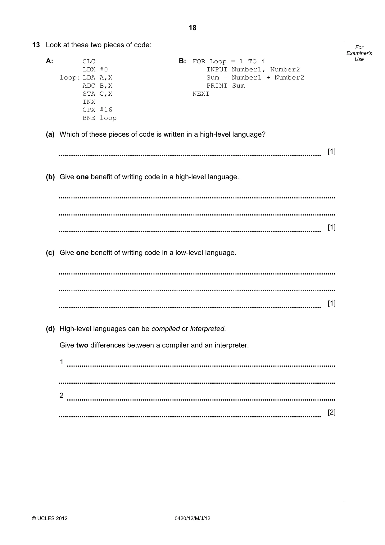 Cambridge IGCSE Computer Studies 0420 2012 May/June Paper 1 · Variant 2 question paper, page 18 of 20