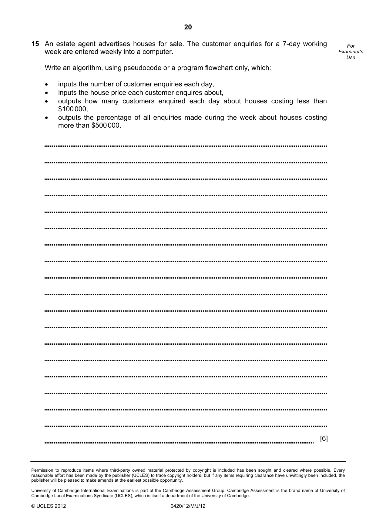 Cambridge IGCSE Computer Studies 0420 2012 May/June Paper 1 · Variant 2 question paper, page 20 of 20