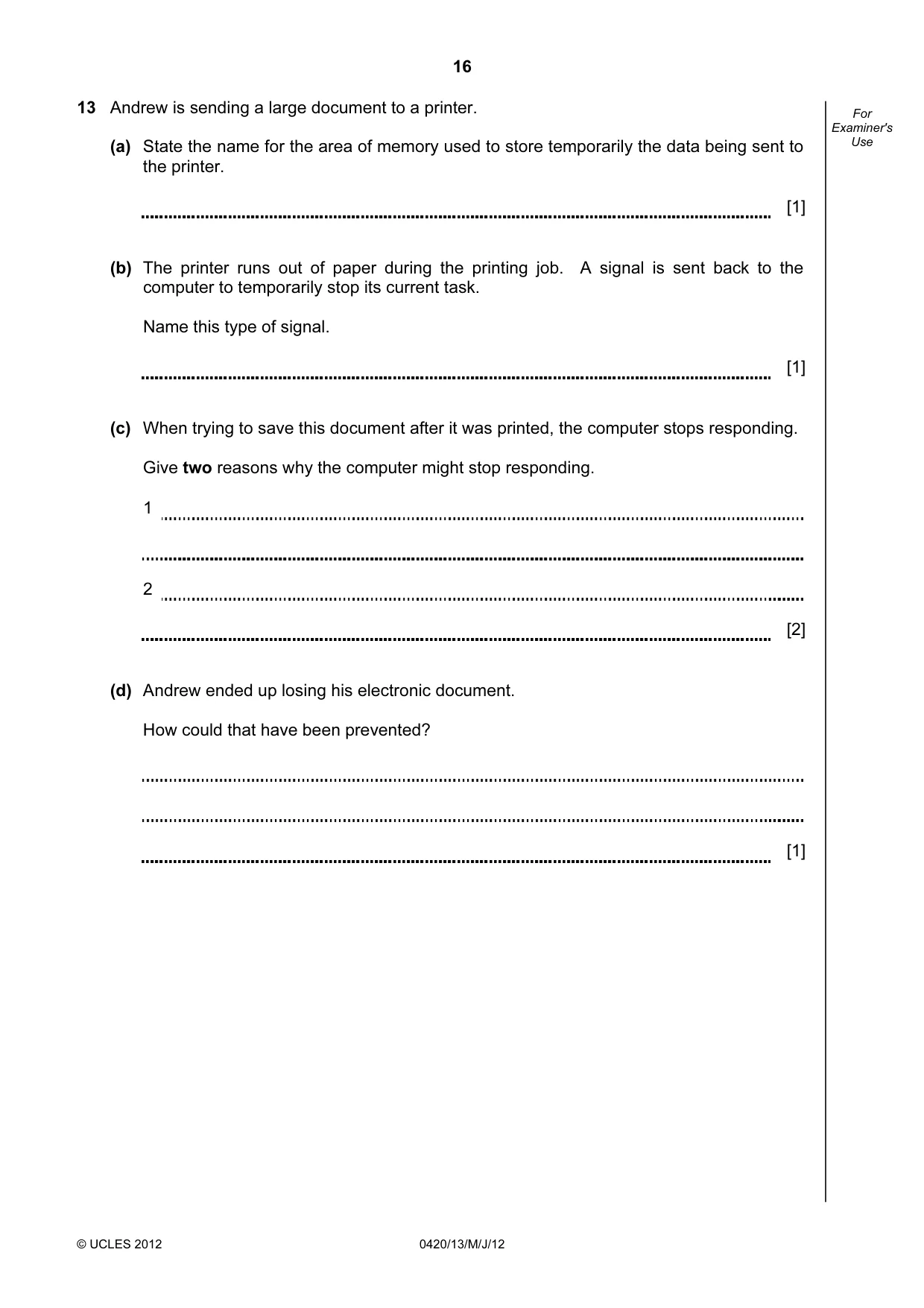 Cambridge IGCSE Computer Studies 0420 2012 May/June Paper 1 · Variant 3 question paper, page 16 of 24