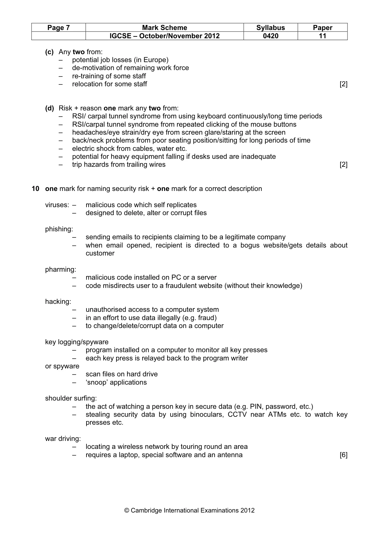 Mark scheme, page 7 of 12