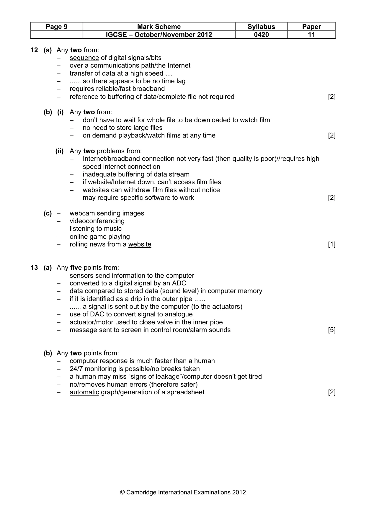Mark scheme, page 9 of 12