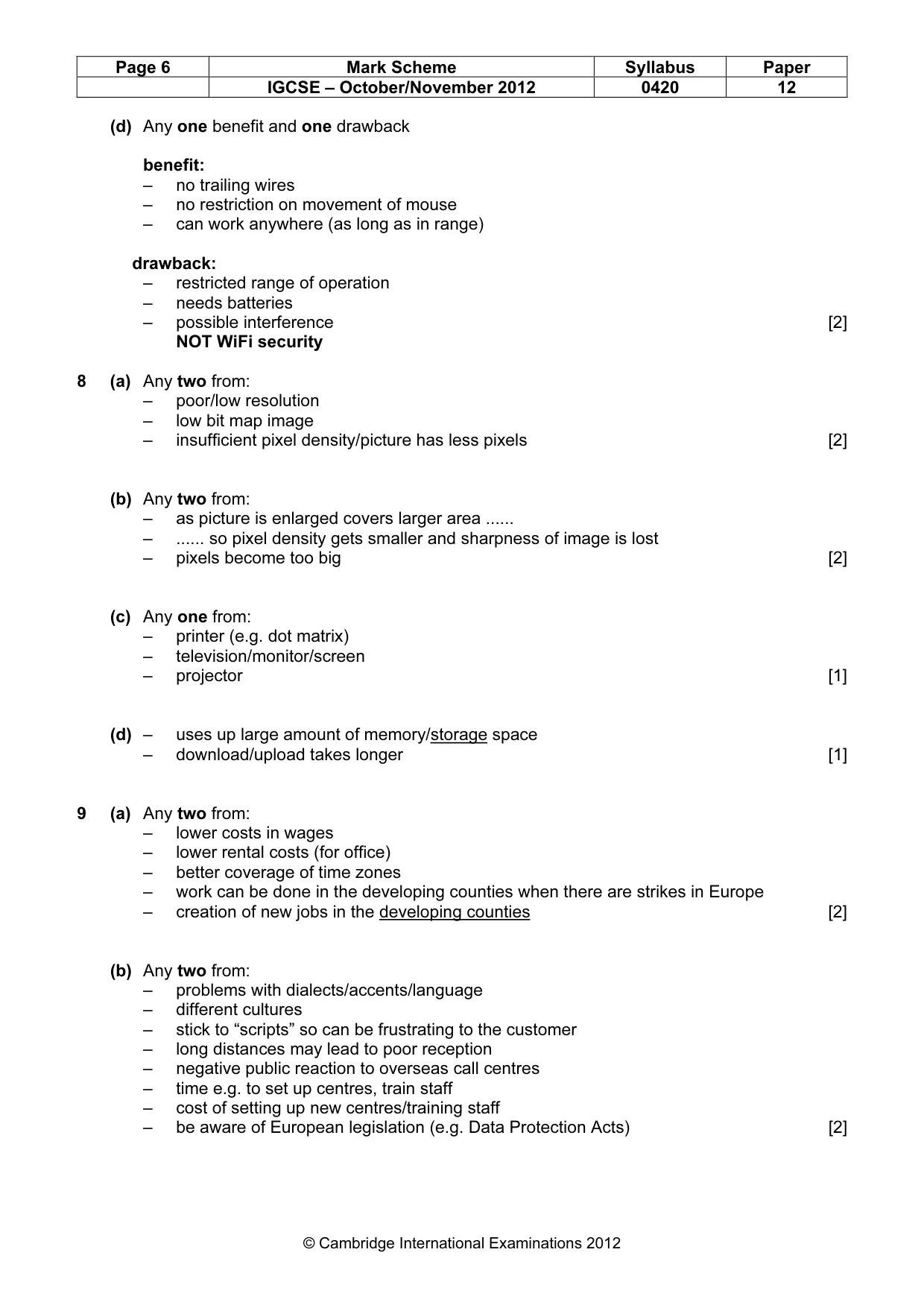 Mark scheme, page 6 of 12