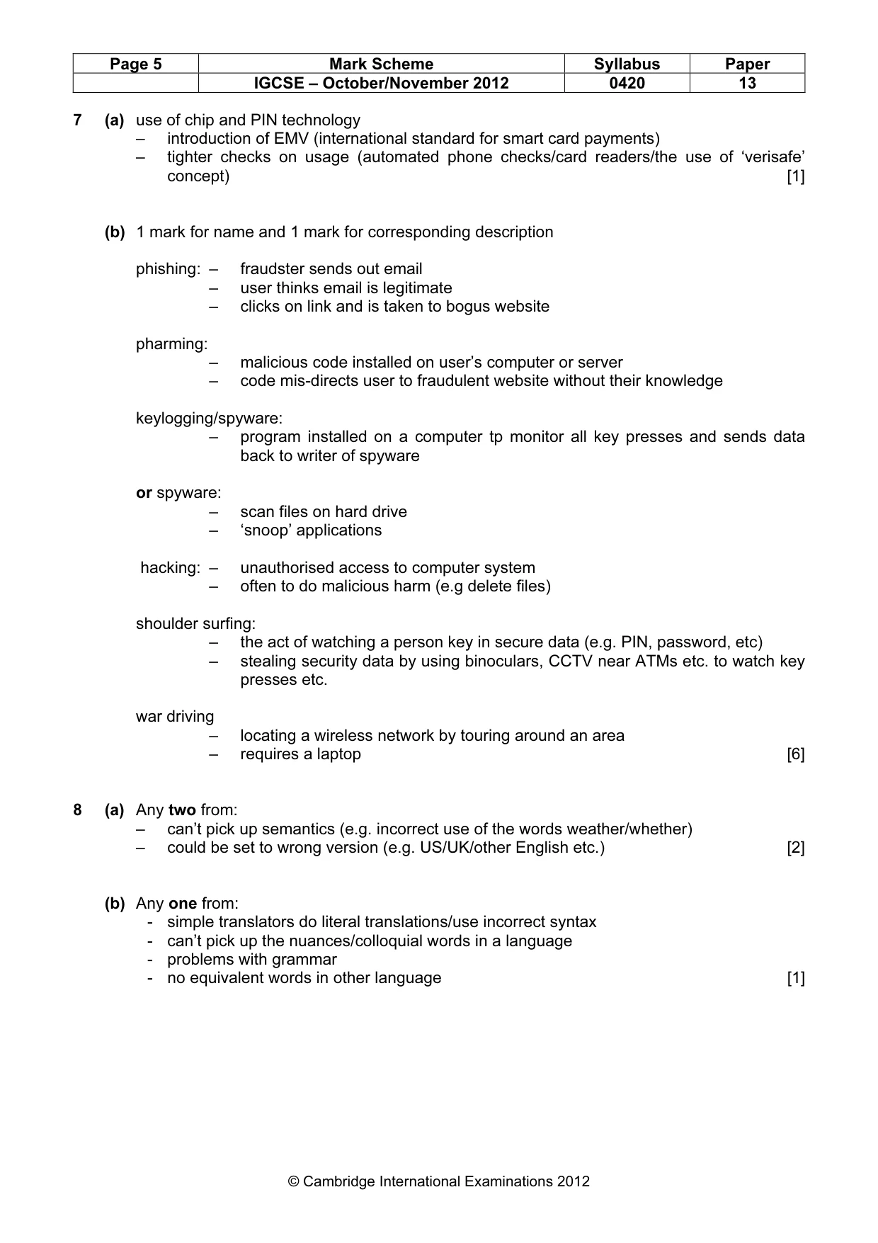 Mark scheme, page 5 of 12