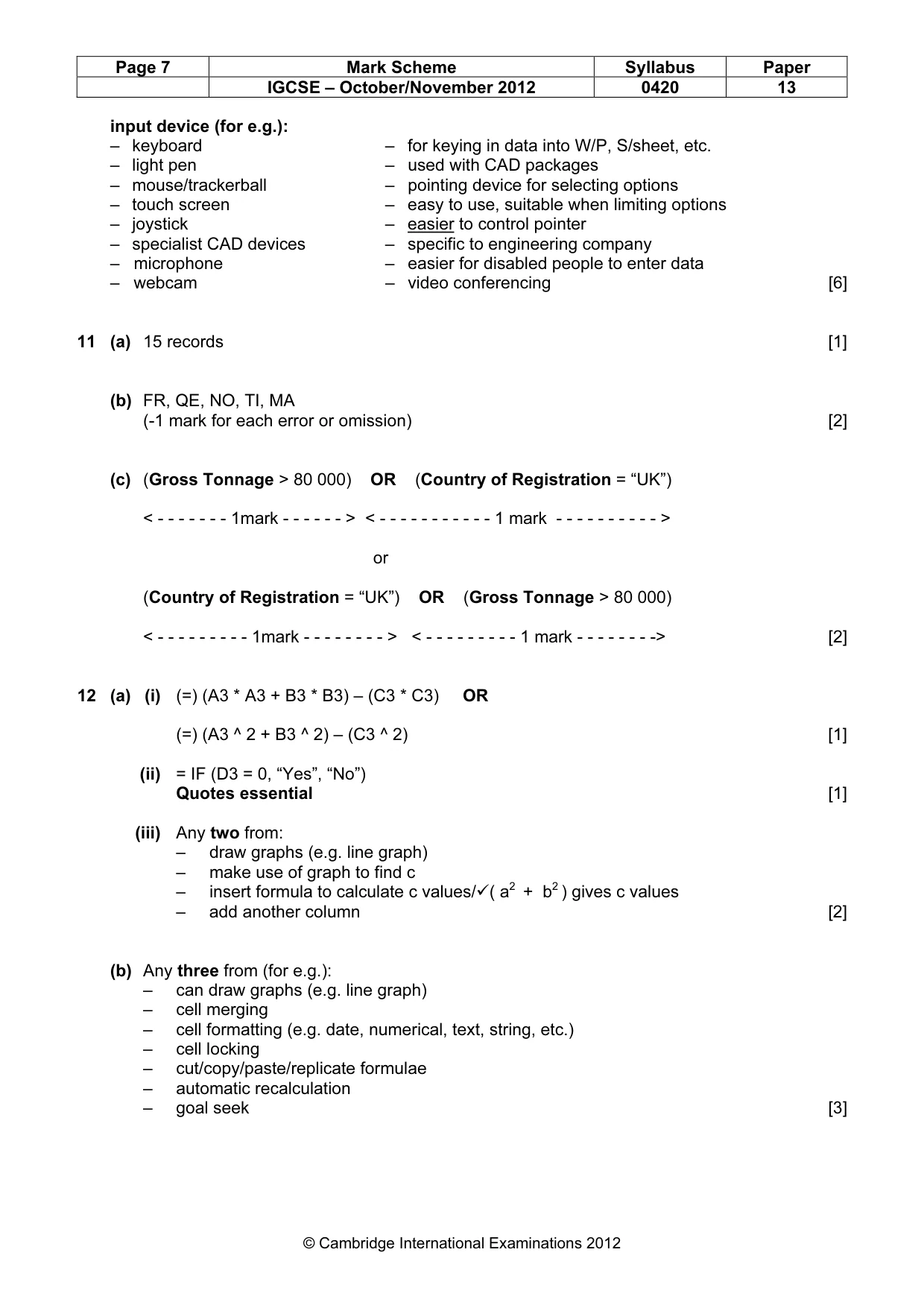 Mark scheme, page 7 of 12