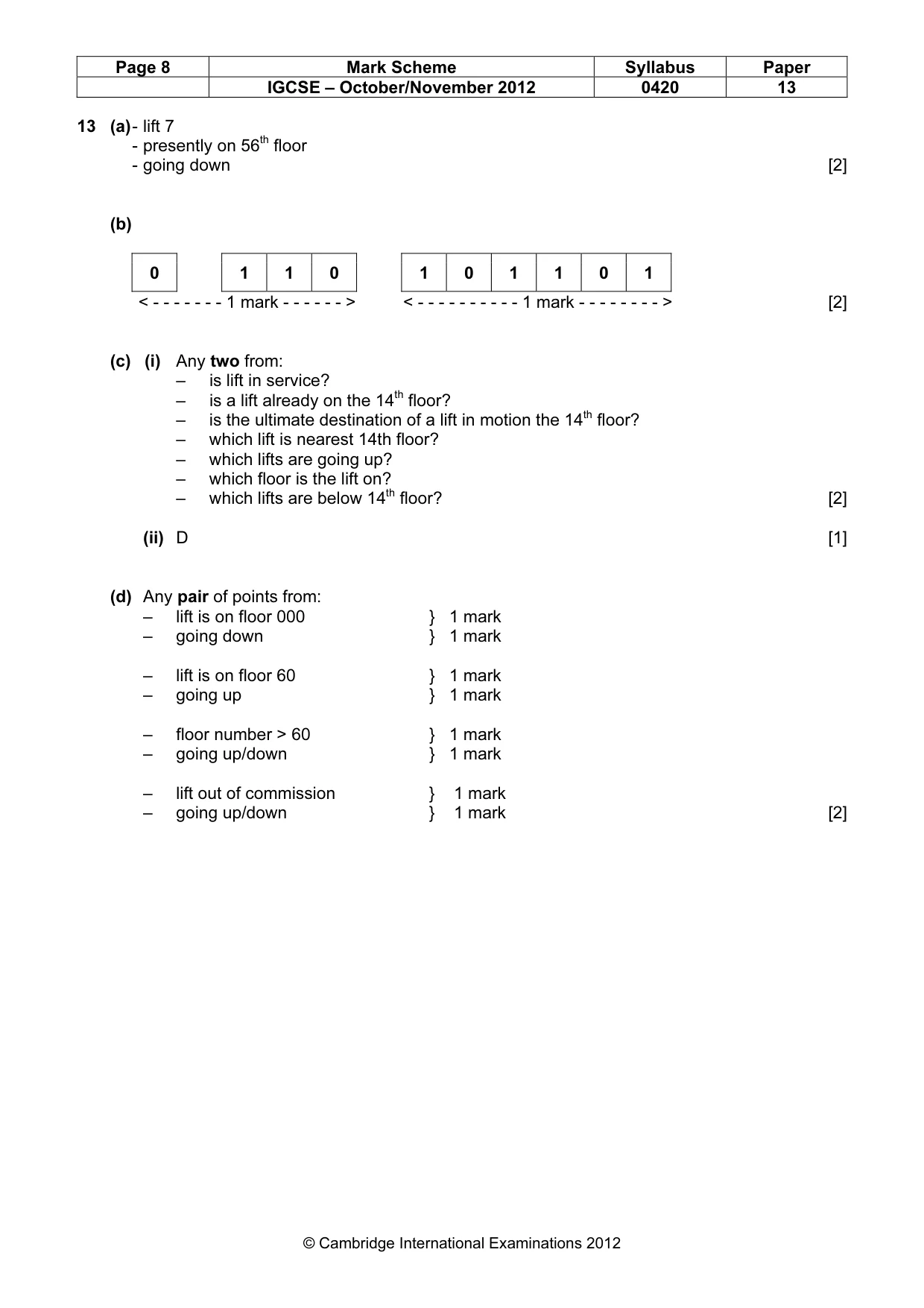 Mark scheme, page 8 of 12