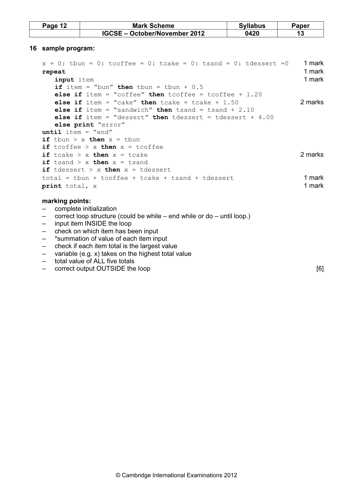 Mark scheme, page 12 of 12
