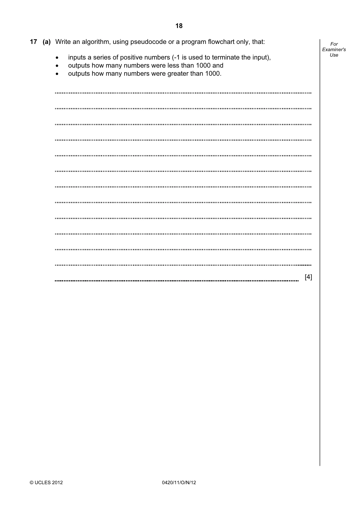 Cambridge IGCSE Computer Studies 0420 2012 Oct/Nov Paper 1 · Variant 1 question paper, page 18 of 20