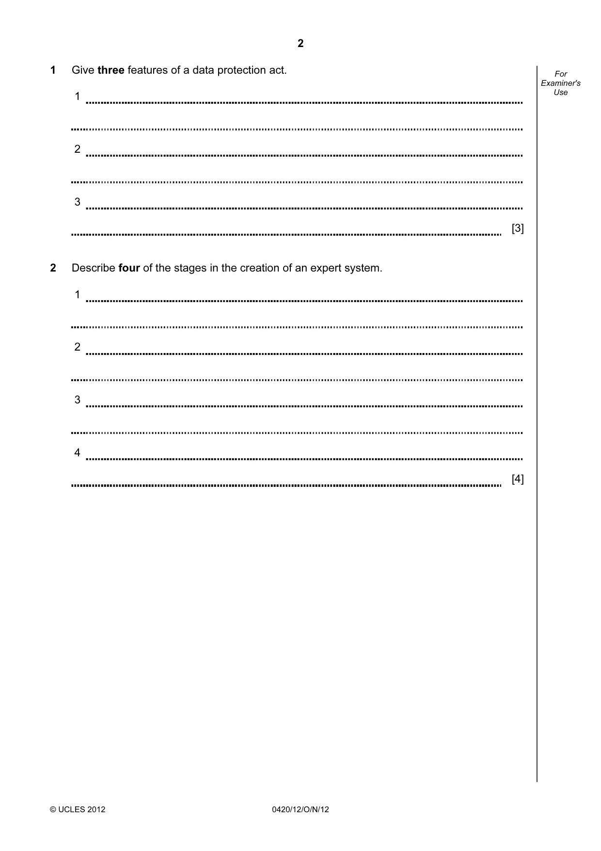 Cambridge IGCSE Computer Studies 0420 2012 Oct/Nov Paper 1 · Variant 2 question paper, page 2 of 20