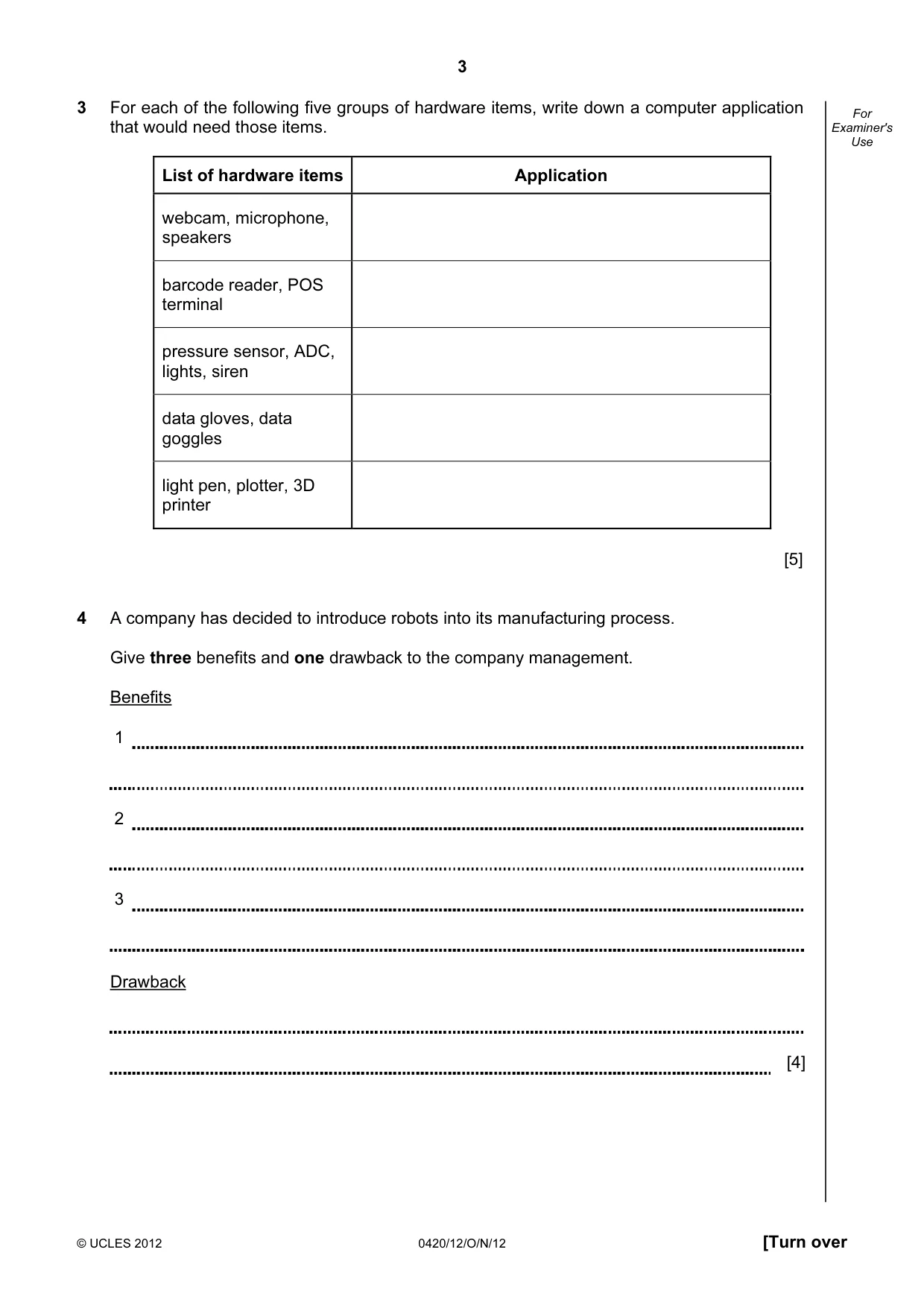 Cambridge IGCSE Computer Studies 0420 2012 Oct/Nov Paper 1 · Variant 2 question paper, page 3 of 20