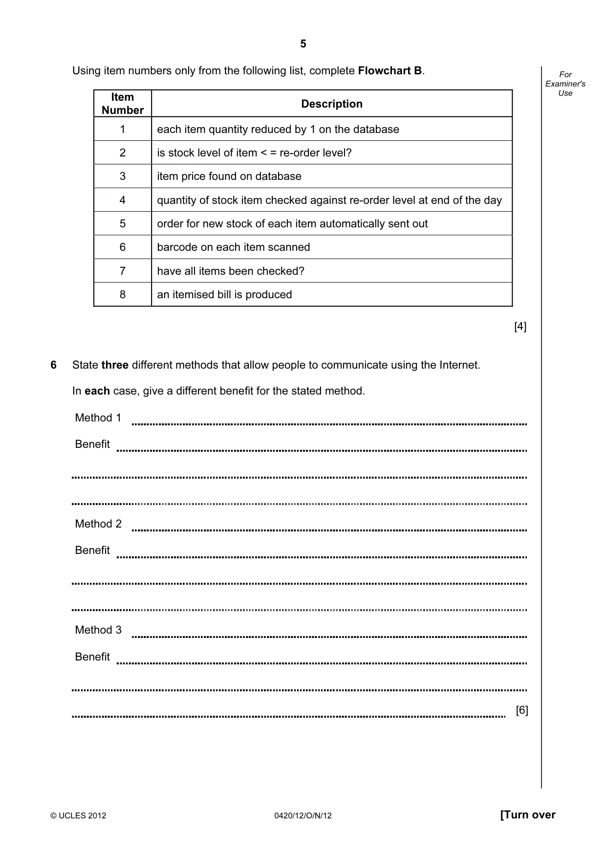 Cambridge IGCSE Computer Studies 0420 2012 Oct/Nov Paper 1 · Variant 2 question paper, page 5 of 20