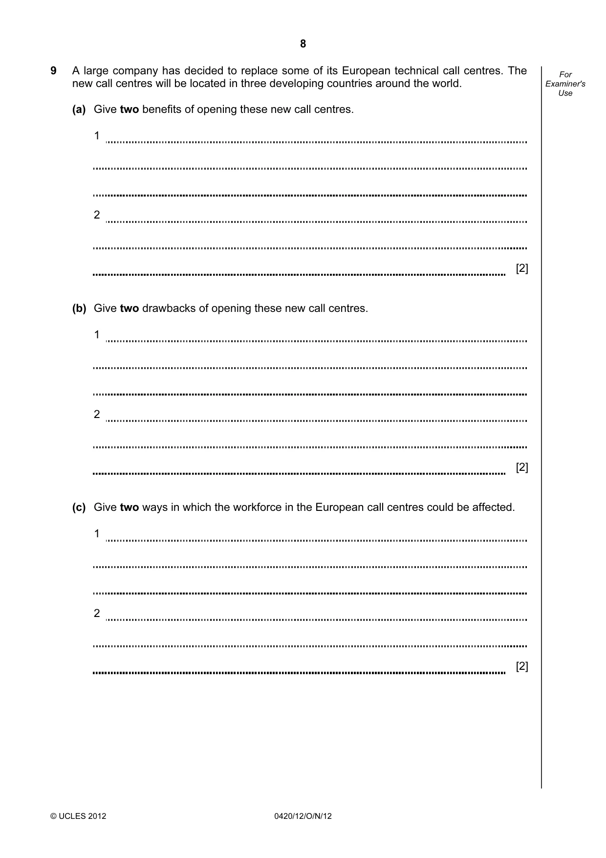 Cambridge IGCSE Computer Studies 0420 2012 Oct/Nov Paper 1 · Variant 2 question paper, page 8 of 20