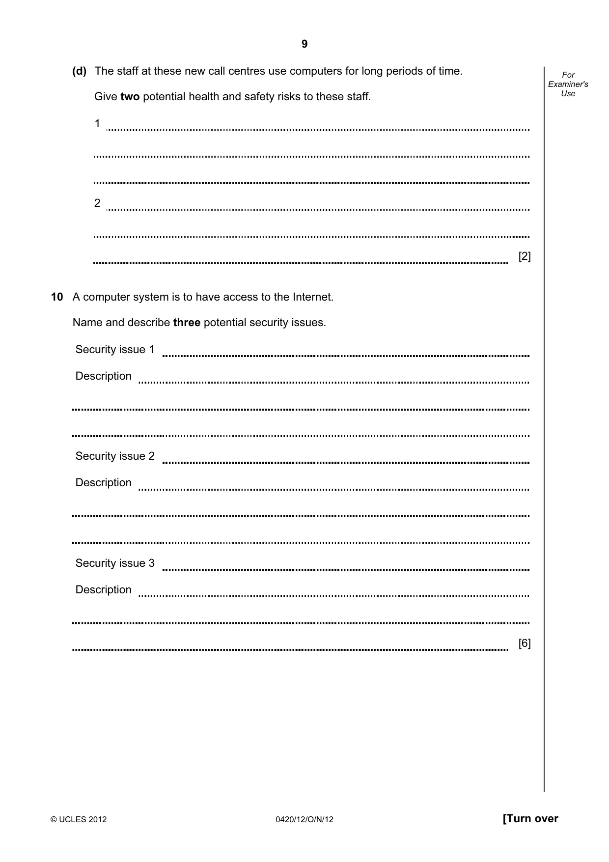 Cambridge IGCSE Computer Studies 0420 2012 Oct/Nov Paper 1 · Variant 2 question paper, page 9 of 20