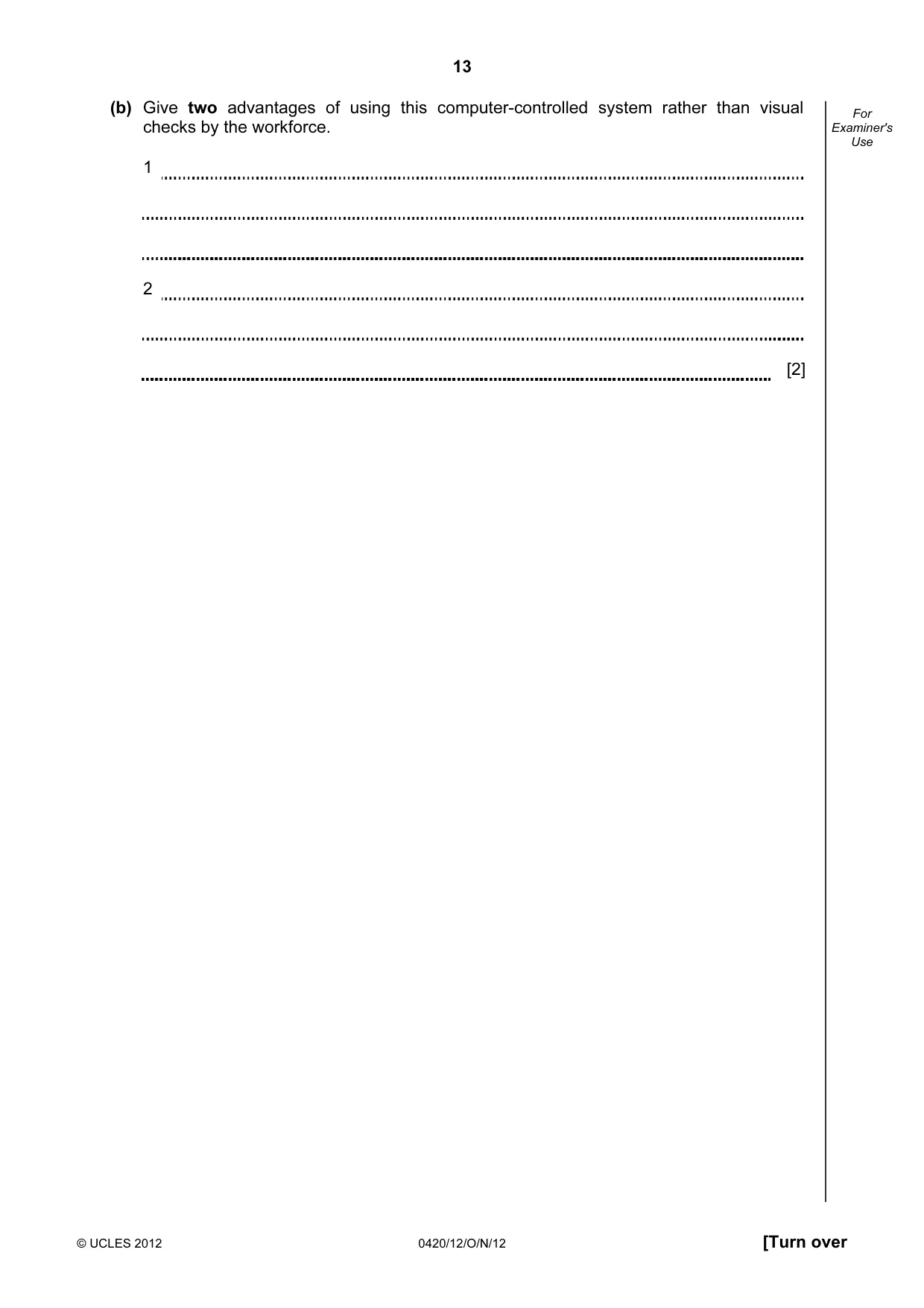 Cambridge IGCSE Computer Studies 0420 2012 Oct/Nov Paper 1 · Variant 2 question paper, page 13 of 20