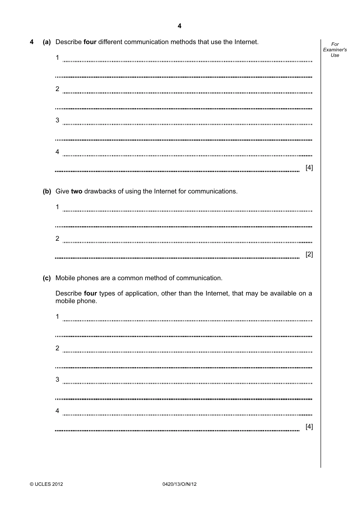 Cambridge IGCSE Computer Studies 0420 2012 Oct/Nov Paper 1 · Variant 3 question paper, page 4 of 20