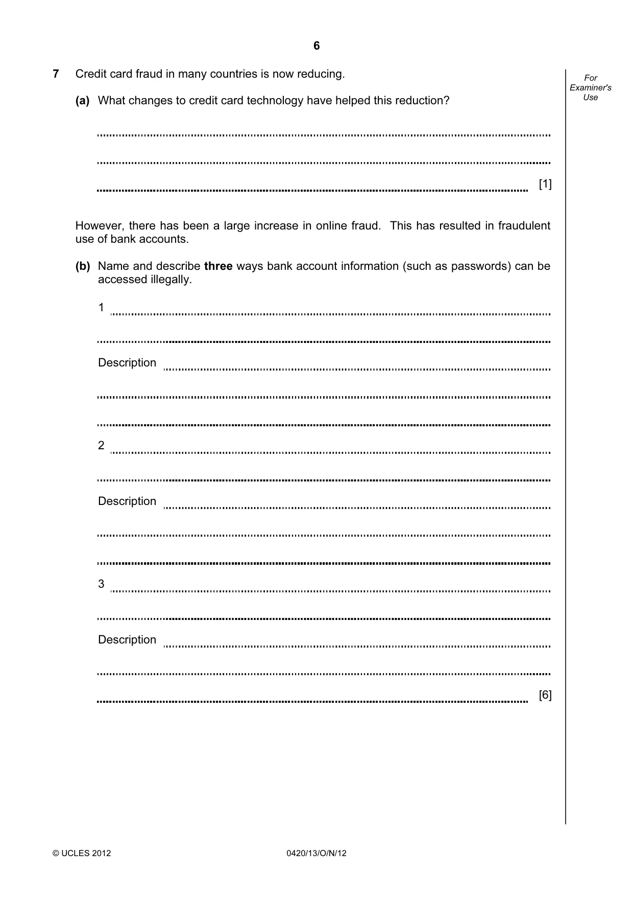 Cambridge IGCSE Computer Studies 0420 2012 Oct/Nov Paper 1 · Variant 3 question paper, page 6 of 20