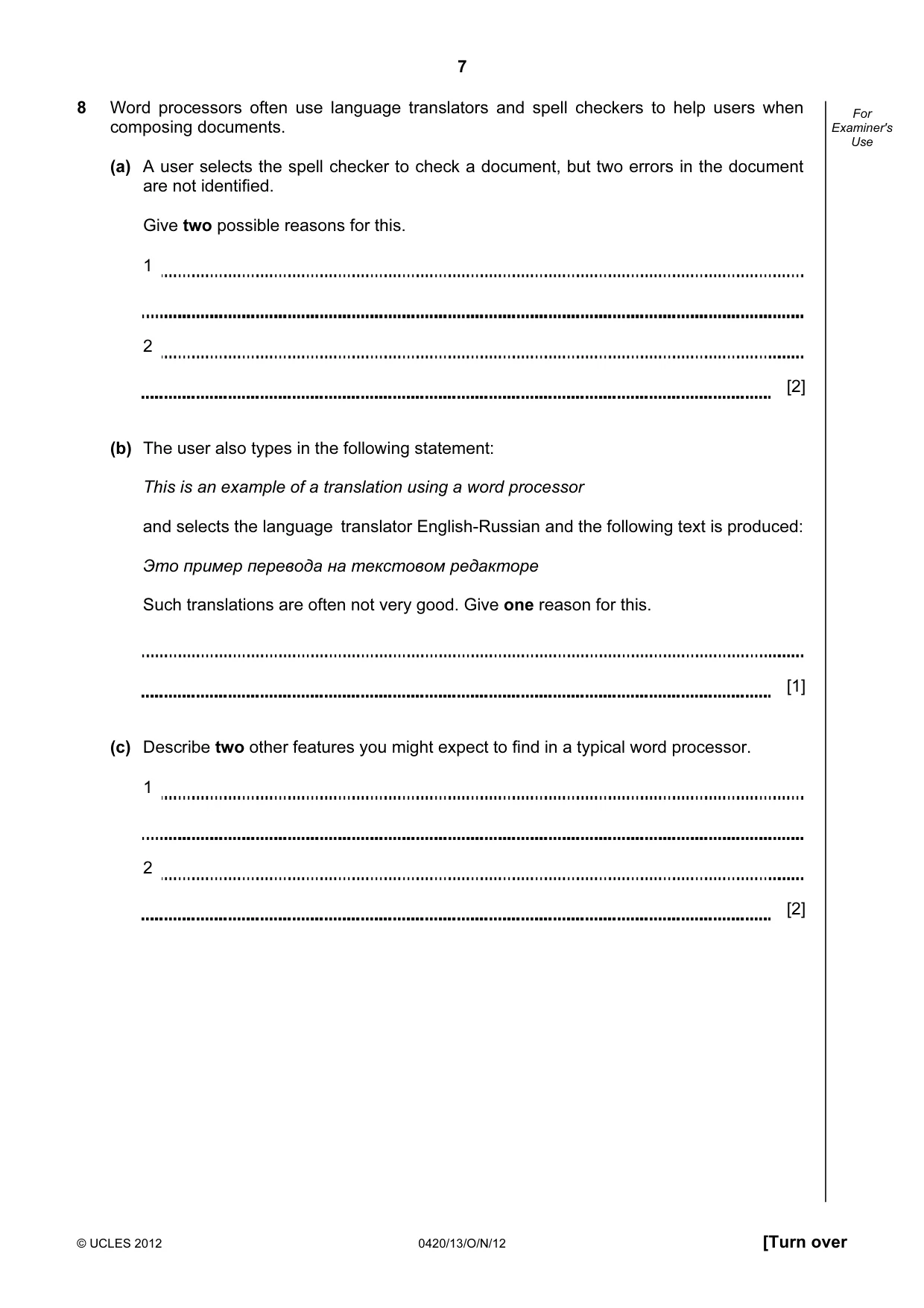 Cambridge IGCSE Computer Studies 0420 2012 Oct/Nov Paper 1 · Variant 3 question paper, page 7 of 20