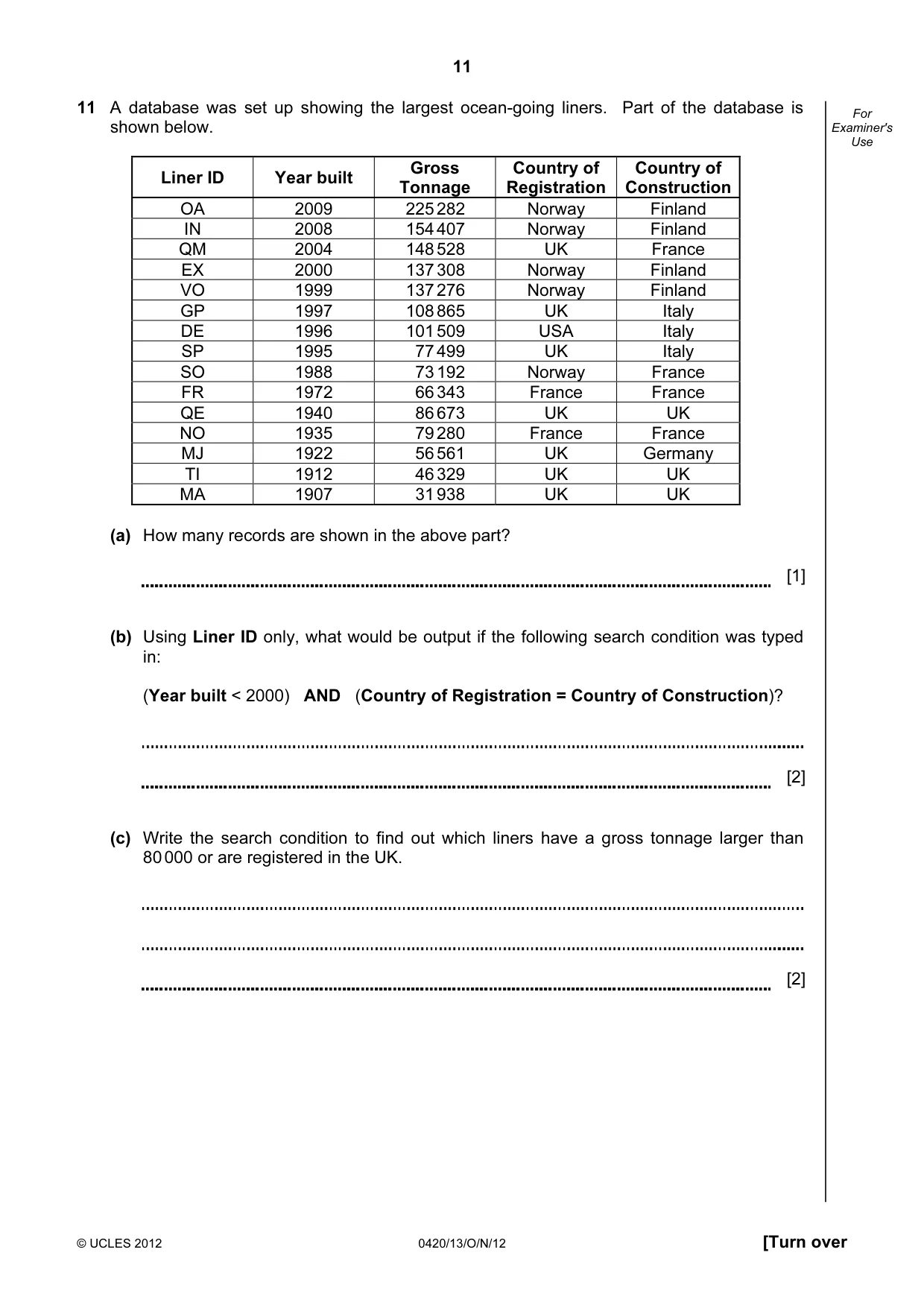 Cambridge IGCSE Computer Studies 0420 2012 Oct/Nov Paper 1 · Variant 3 question paper, page 11 of 20